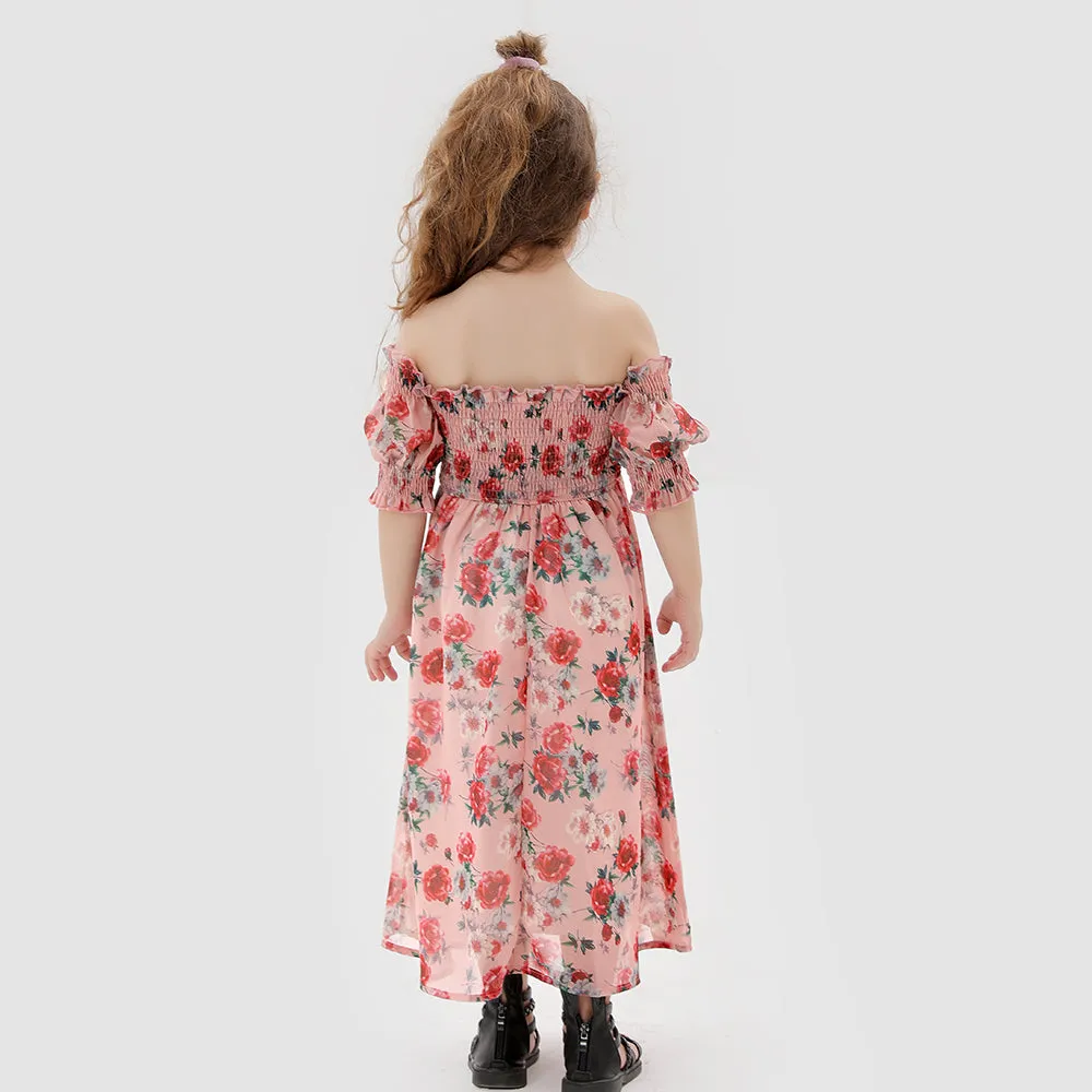 Floral Appliques Off Shoulder Ruffle Dresses for Mommy and Me