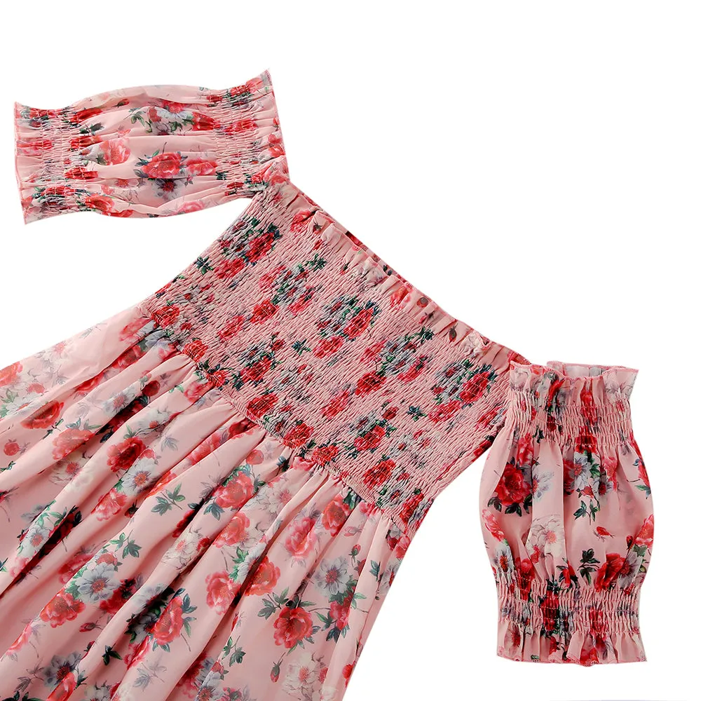 Floral Appliques Off Shoulder Ruffle Dresses for Mommy and Me