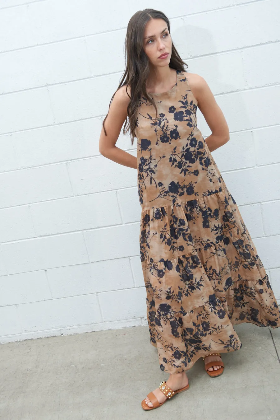 Floral print sleeveless tiered maxi dress wholesale