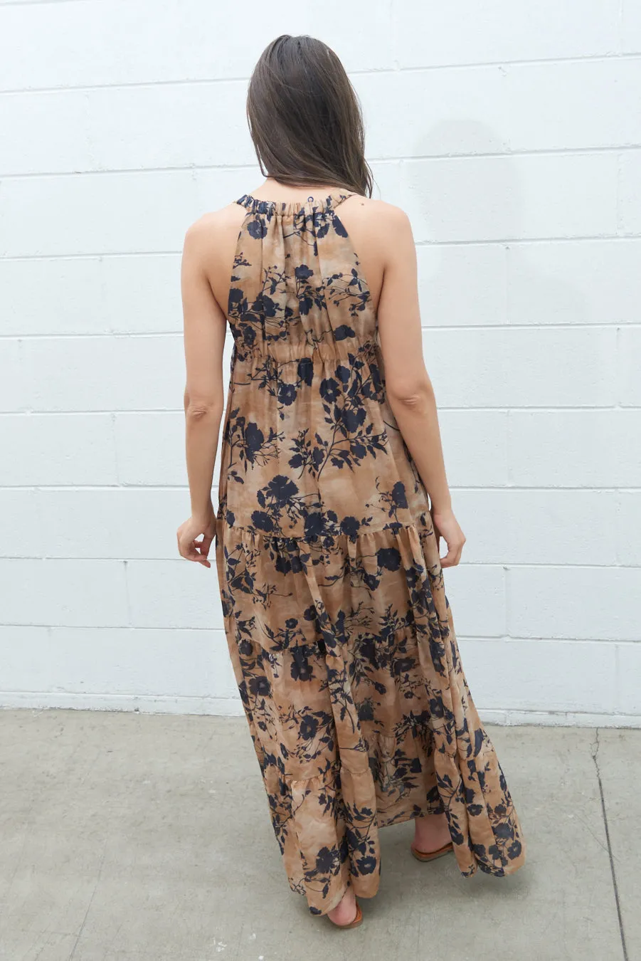 Floral print sleeveless tiered maxi dress wholesale