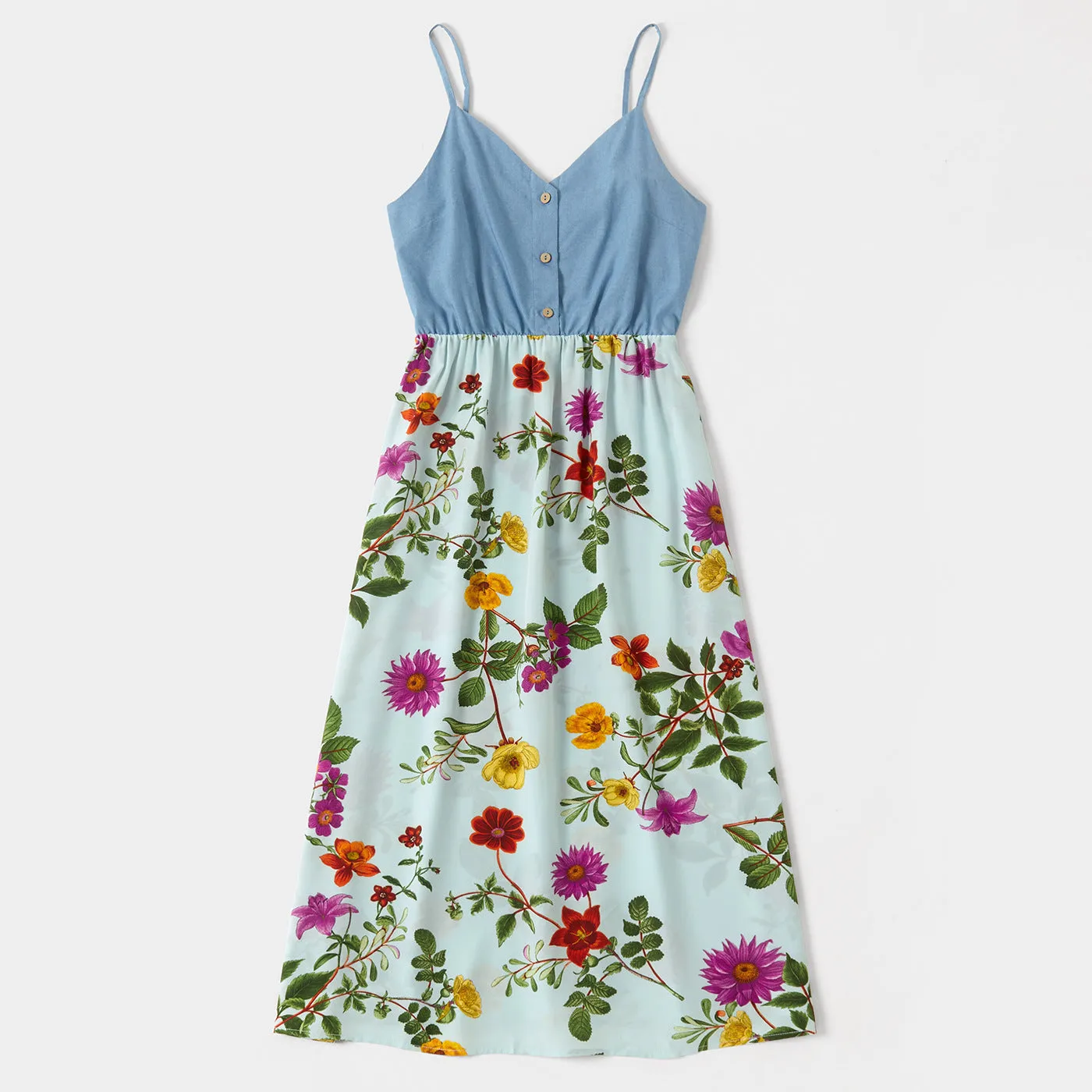 Floral Print V Neck Sleeveless Dresses and T-shirts Sets