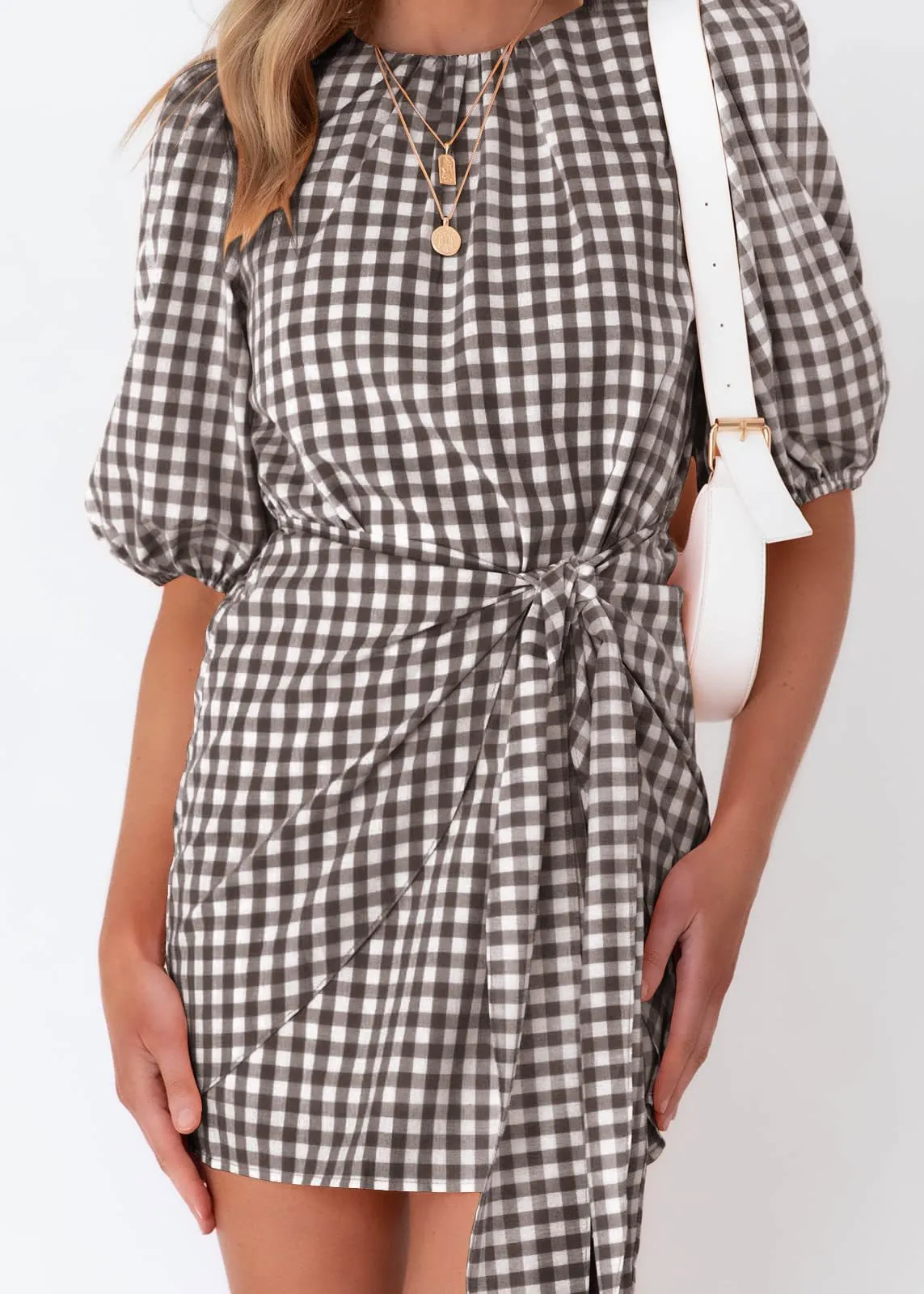 Georgie|| Spring And Summer Plaid Girdle Belt Fold Three-quarter Sleeve Dress Women's Clothing
