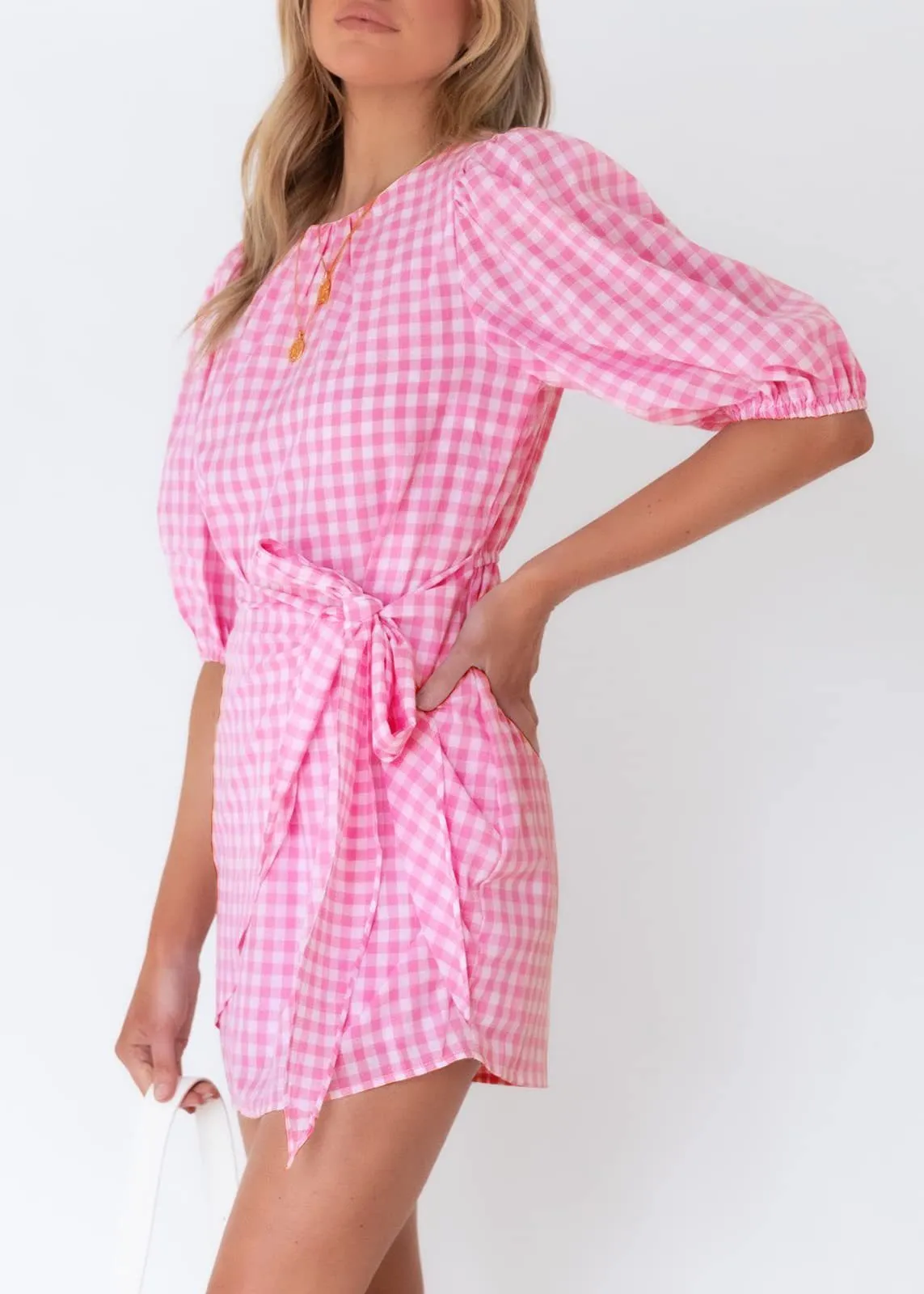 Georgie|| Spring And Summer Plaid Girdle Belt Fold Three-quarter Sleeve Dress Women's Clothing