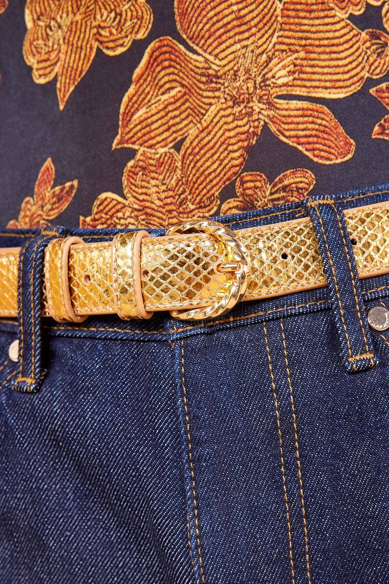 Gia Twisted Buckle Belt - Gold Python