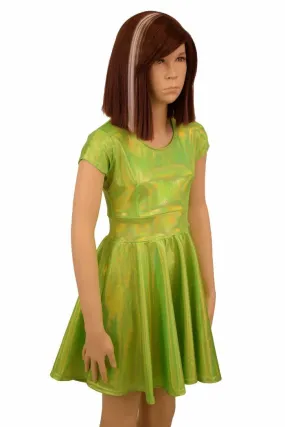 Girls Lime Holographic Skater Dress