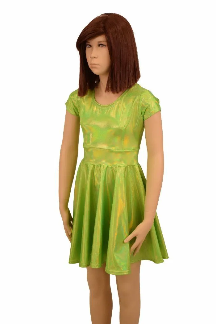 Girls Lime Holographic Skater Dress