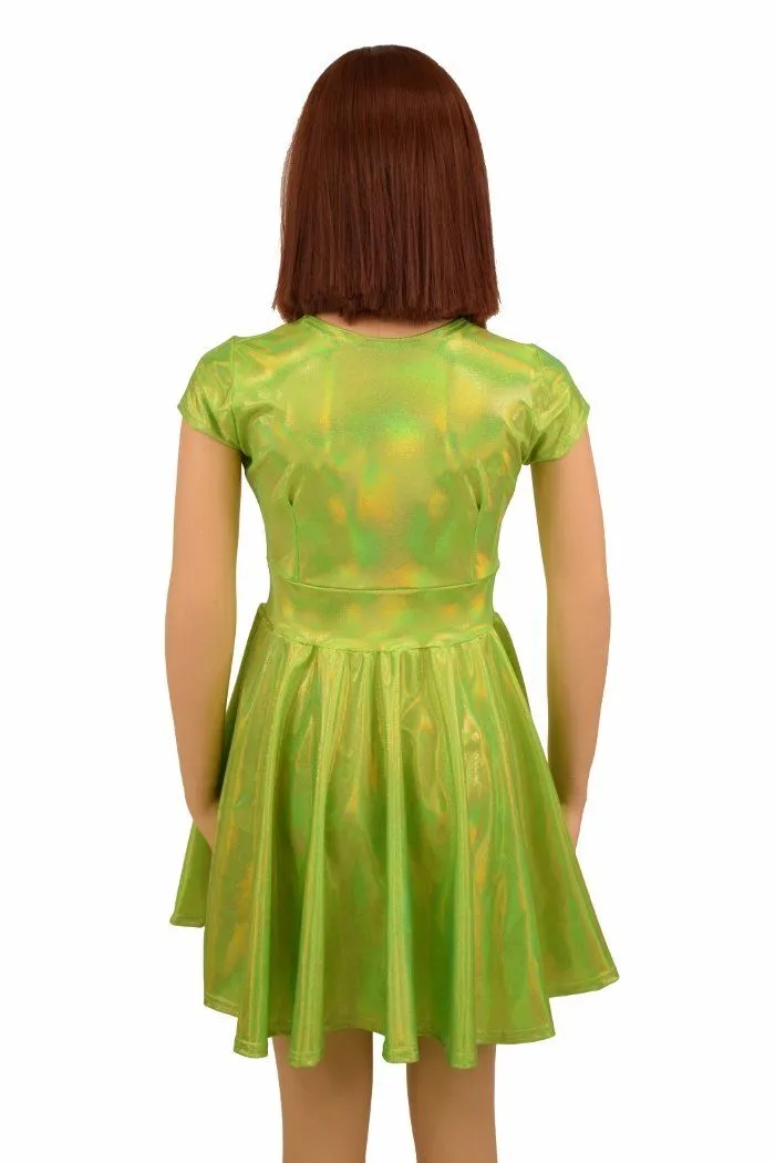 Girls Lime Holographic Skater Dress