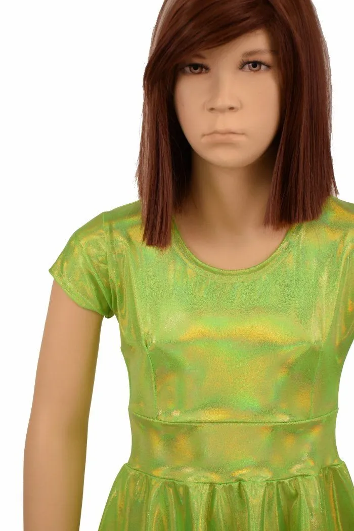 Girls Lime Holographic Skater Dress