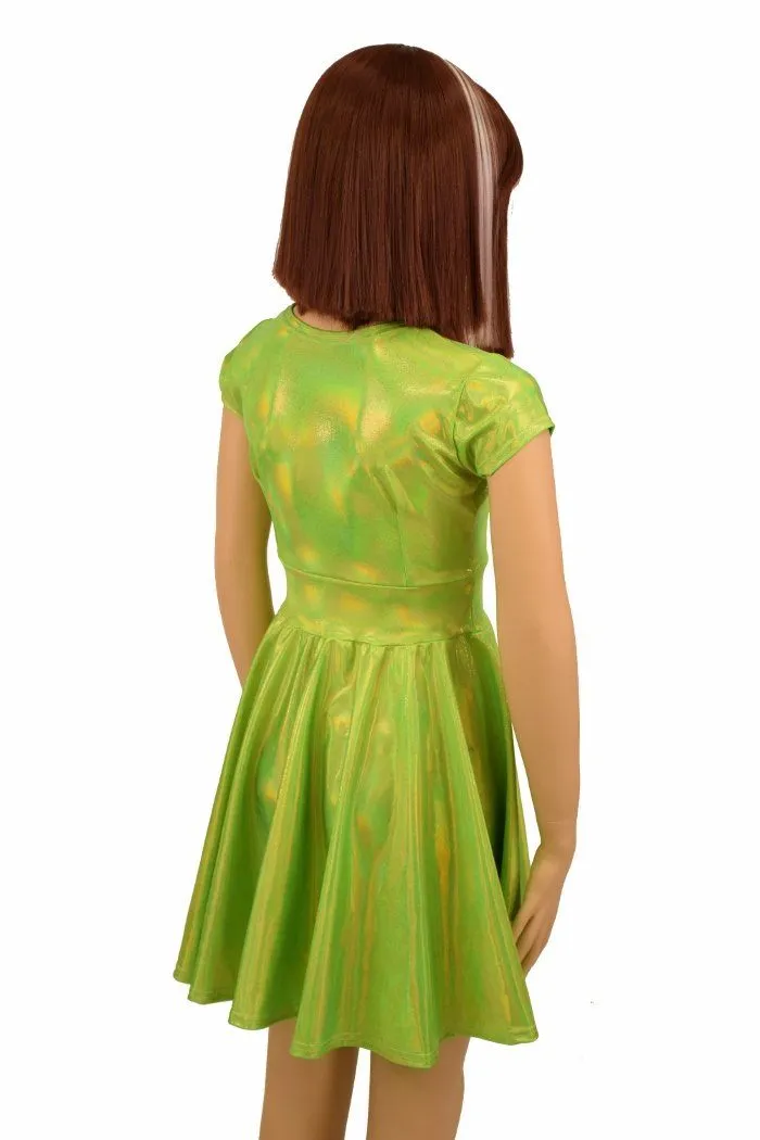 Girls Lime Holographic Skater Dress