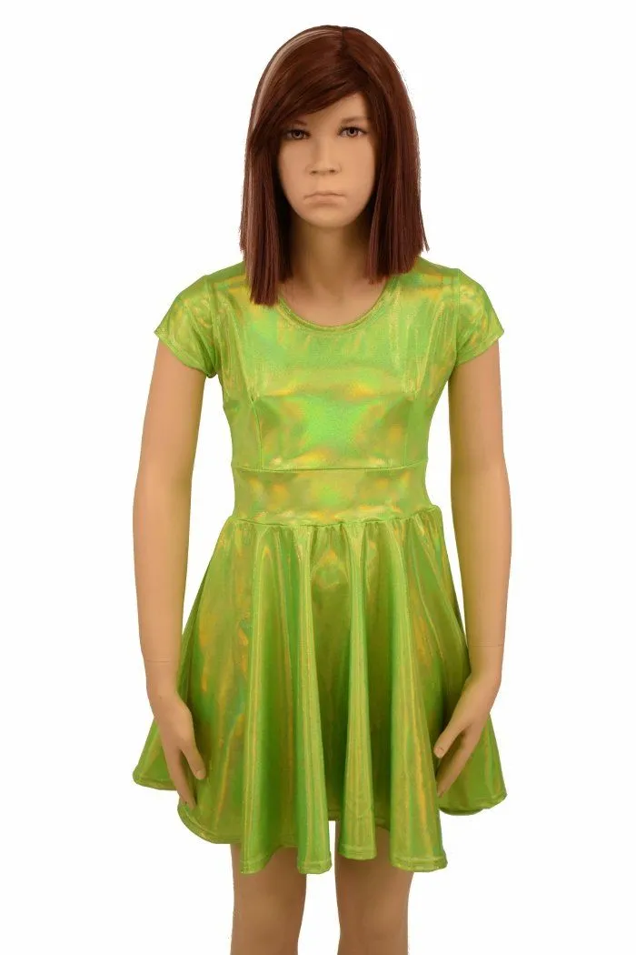 Girls Lime Holographic Skater Dress