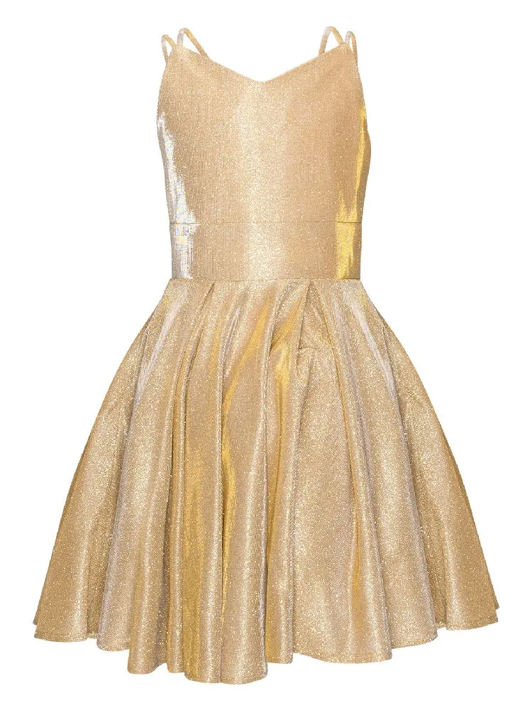 Girls Multi Color Glitter Metallic Double Strap Junior Bridesmaid Dress 4-14