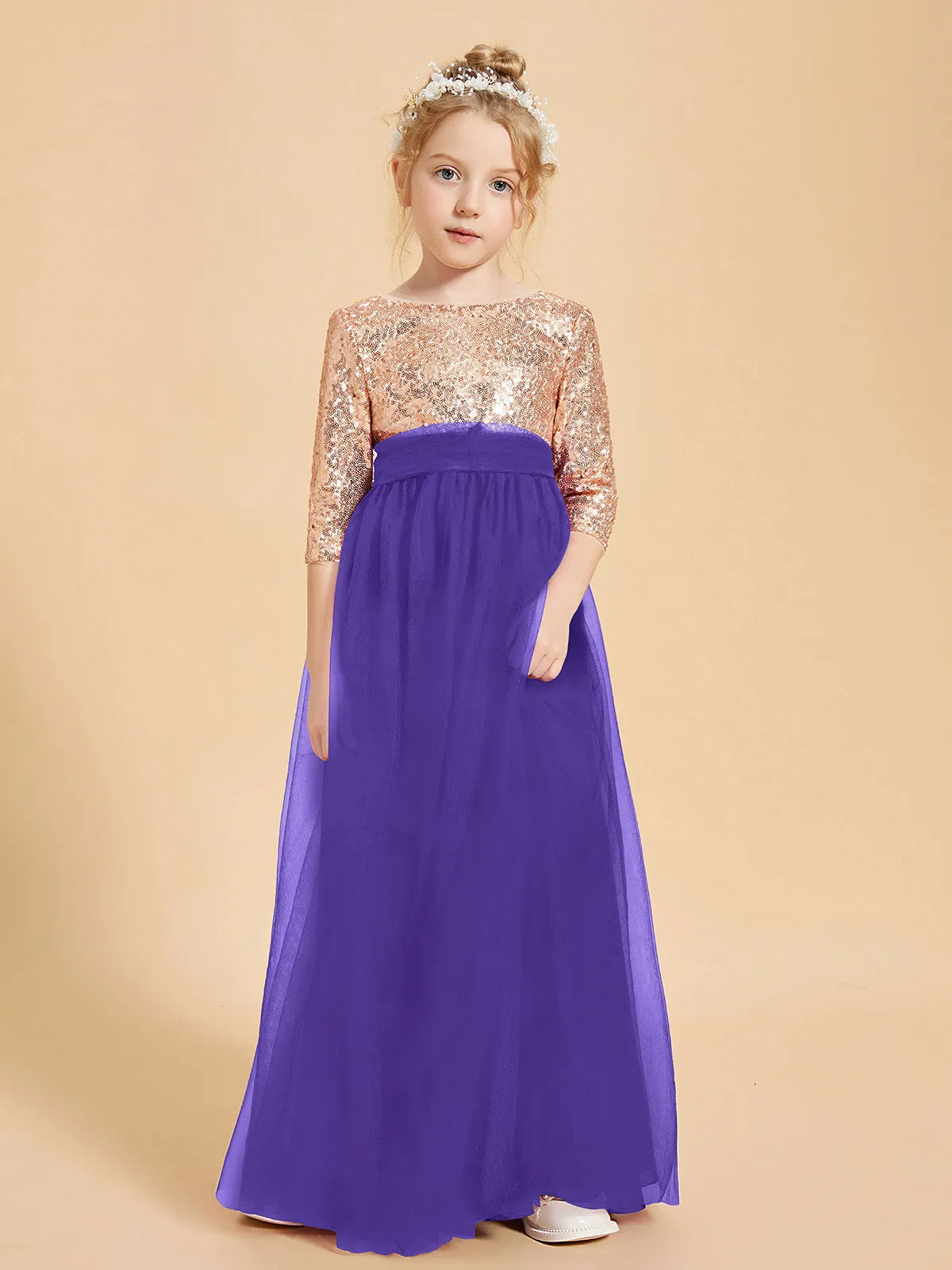 Glamorous Junior Bridesmaid Dresses Sequined Top Regency