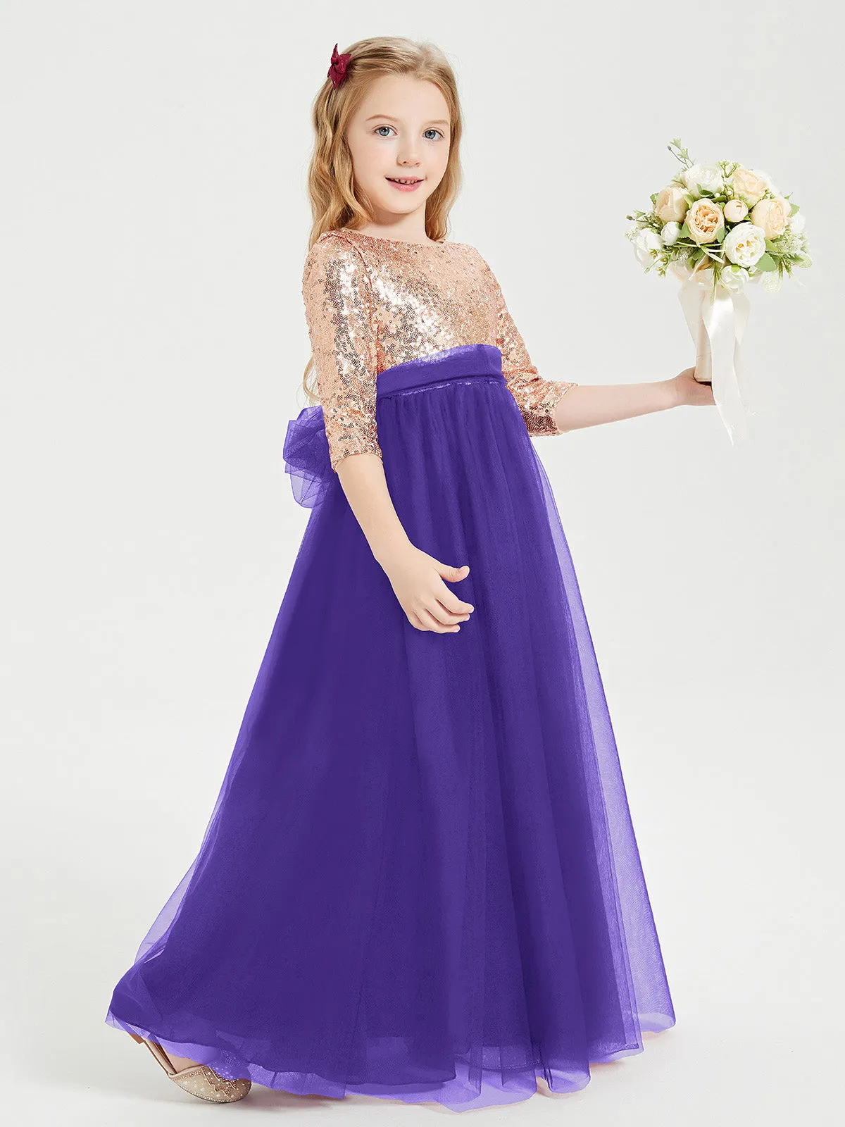 Glamorous Junior Bridesmaid Dresses Sequined Top Regency