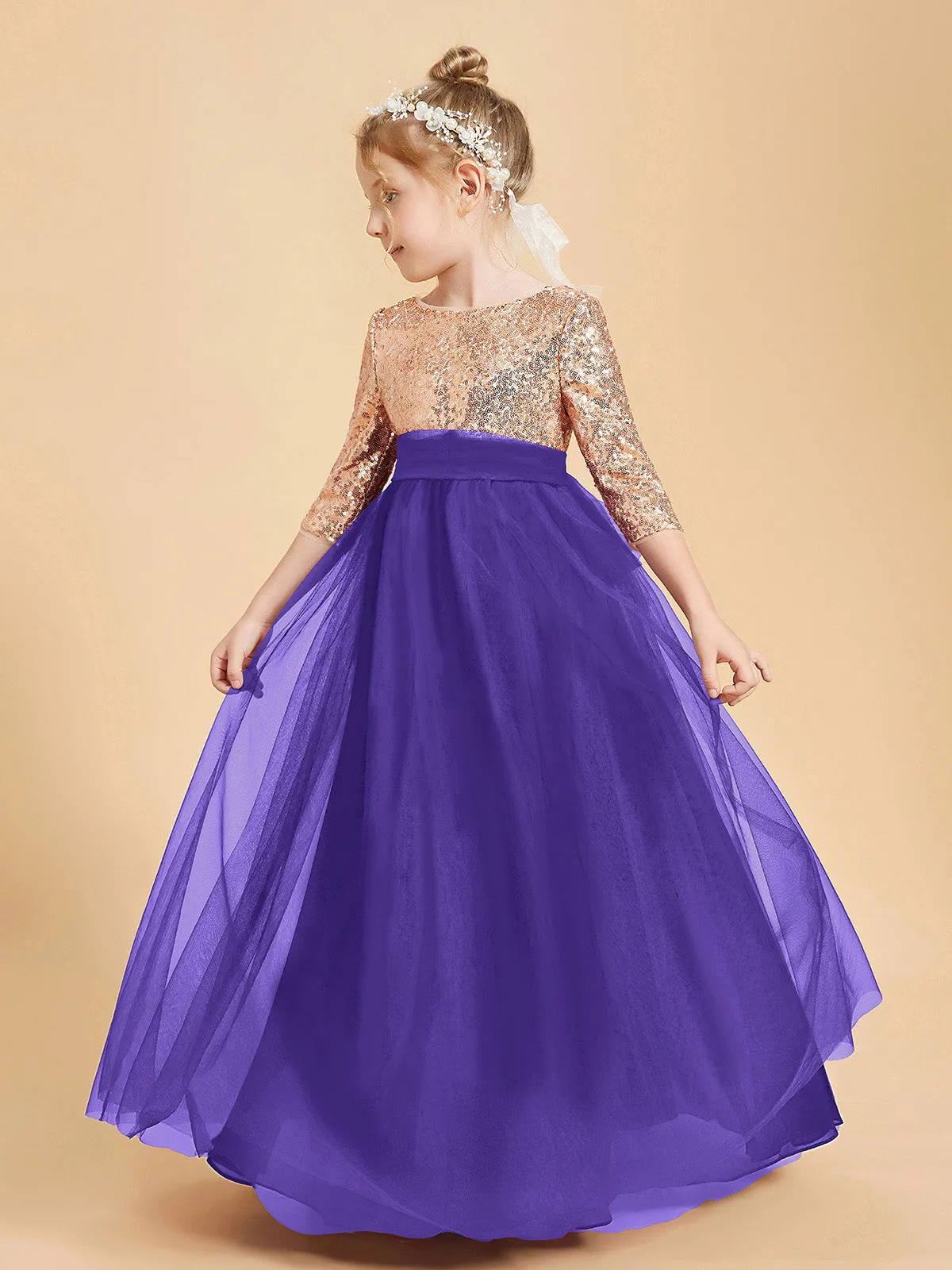 Glamorous Junior Bridesmaid Dresses Sequined Top Regency