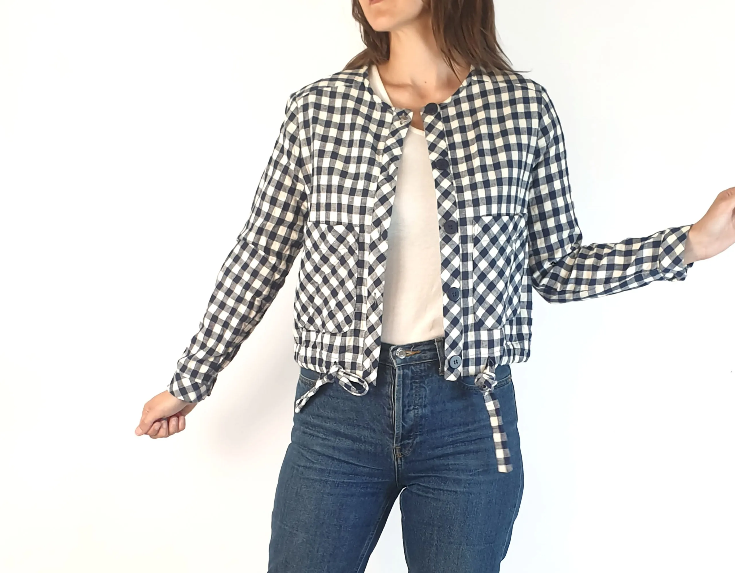 Gorman blue and white check light weight jacket size 6, fits 6 and 8