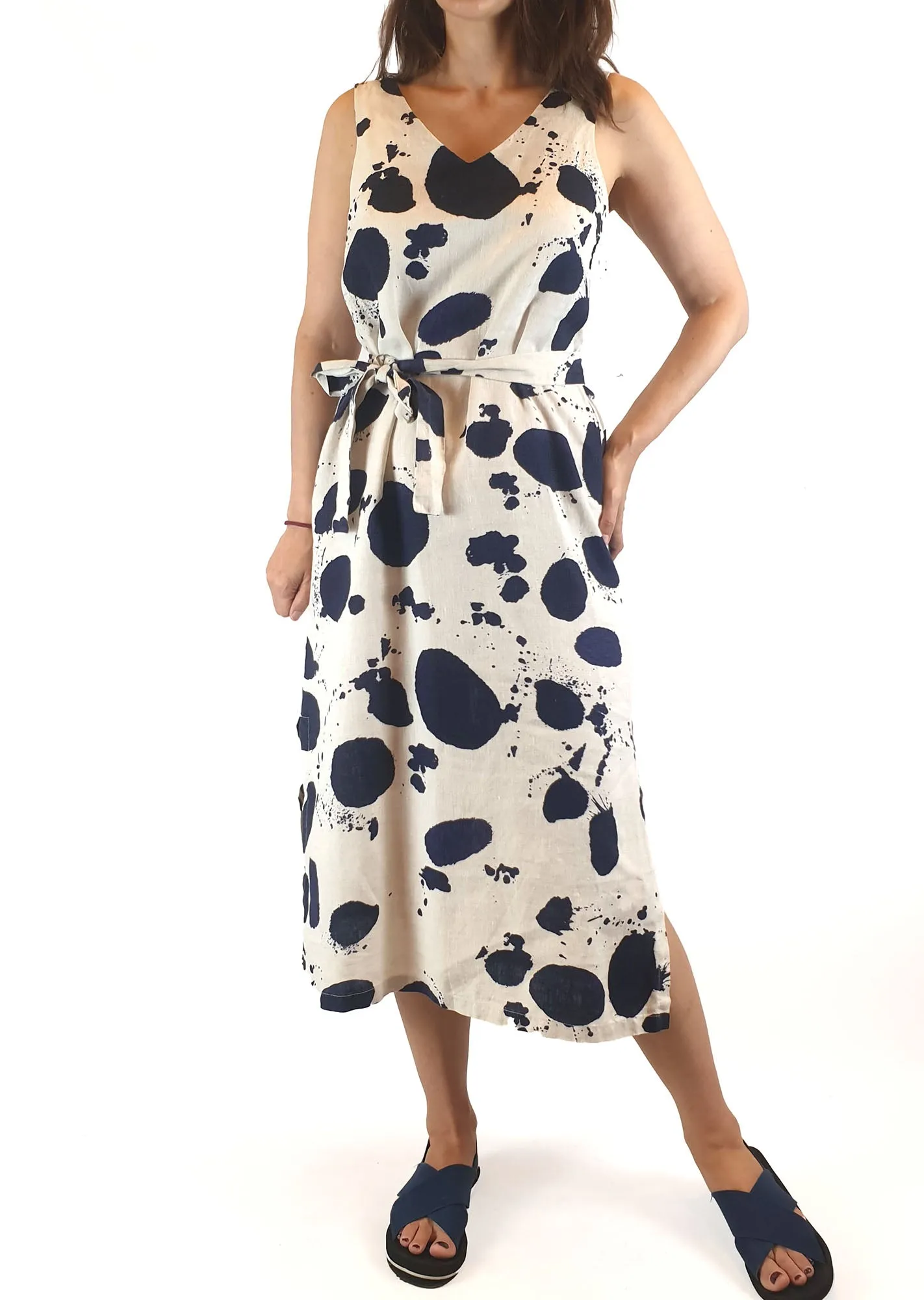 Gorman cream and navy splodge print dress size 8