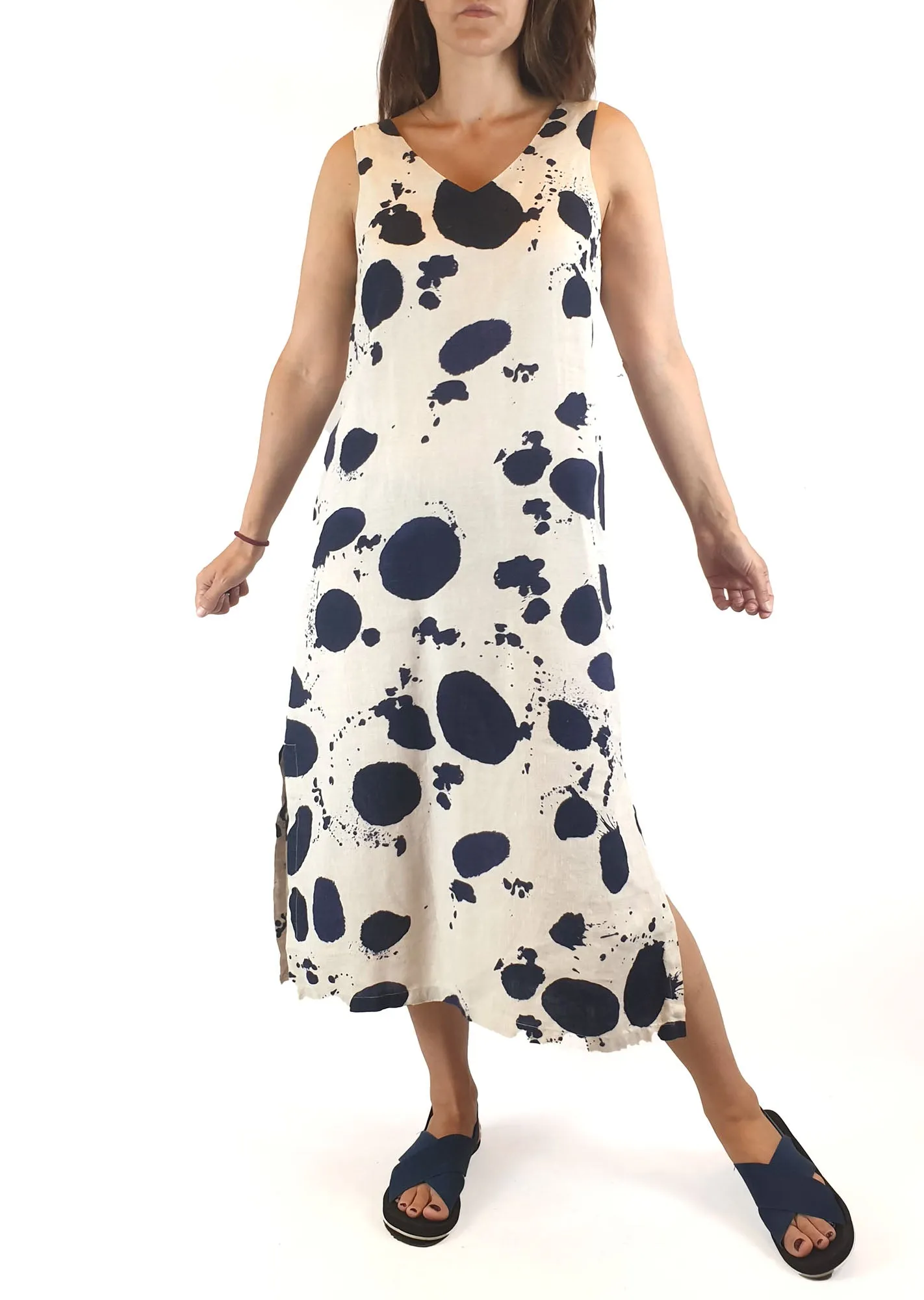 Gorman cream and navy splodge print dress size 8