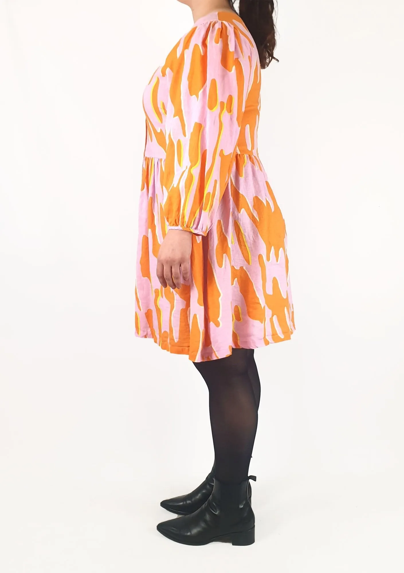 Gorman pink and orange print long sleeve dress size 14