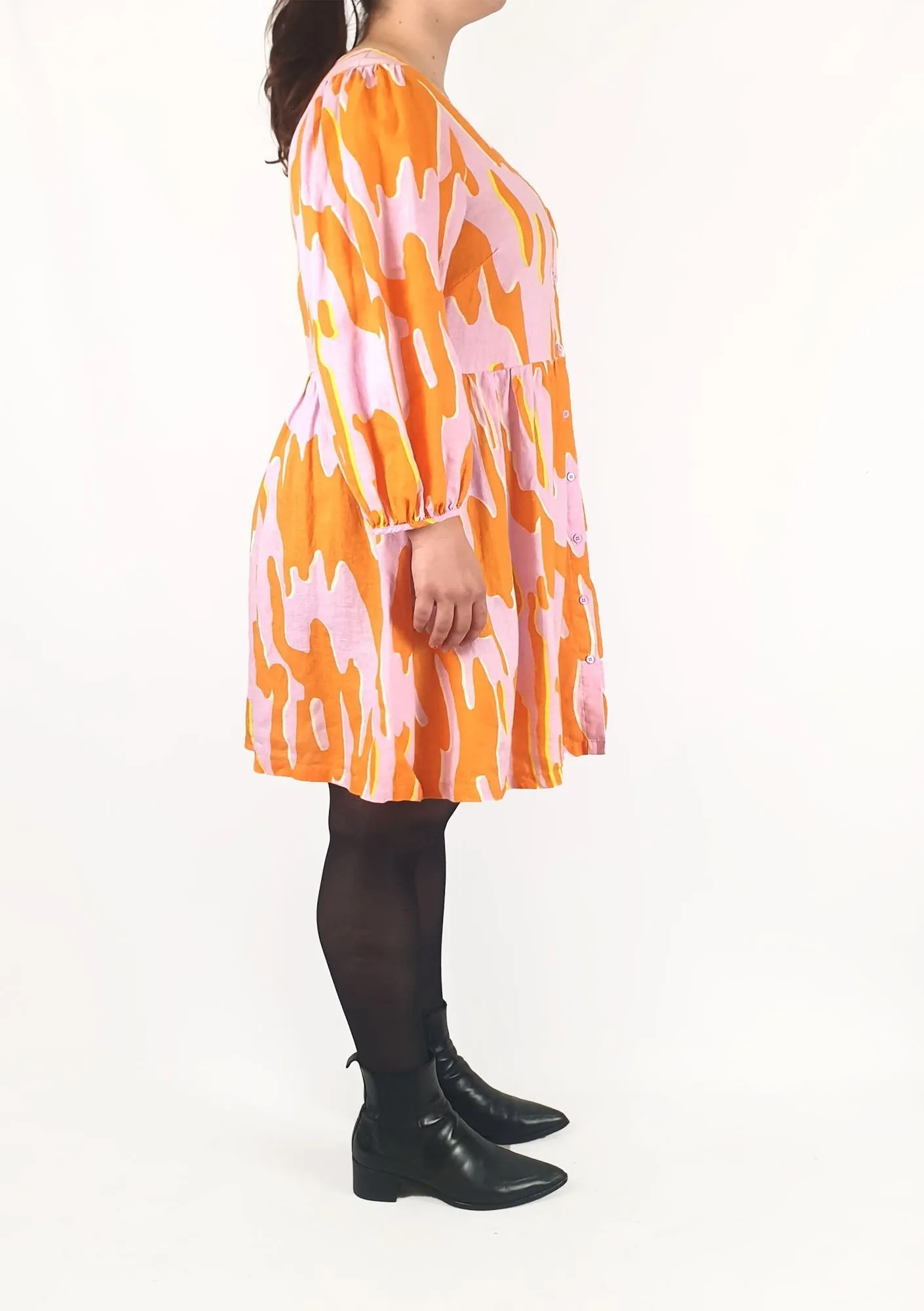 Gorman pink and orange print long sleeve dress size 14