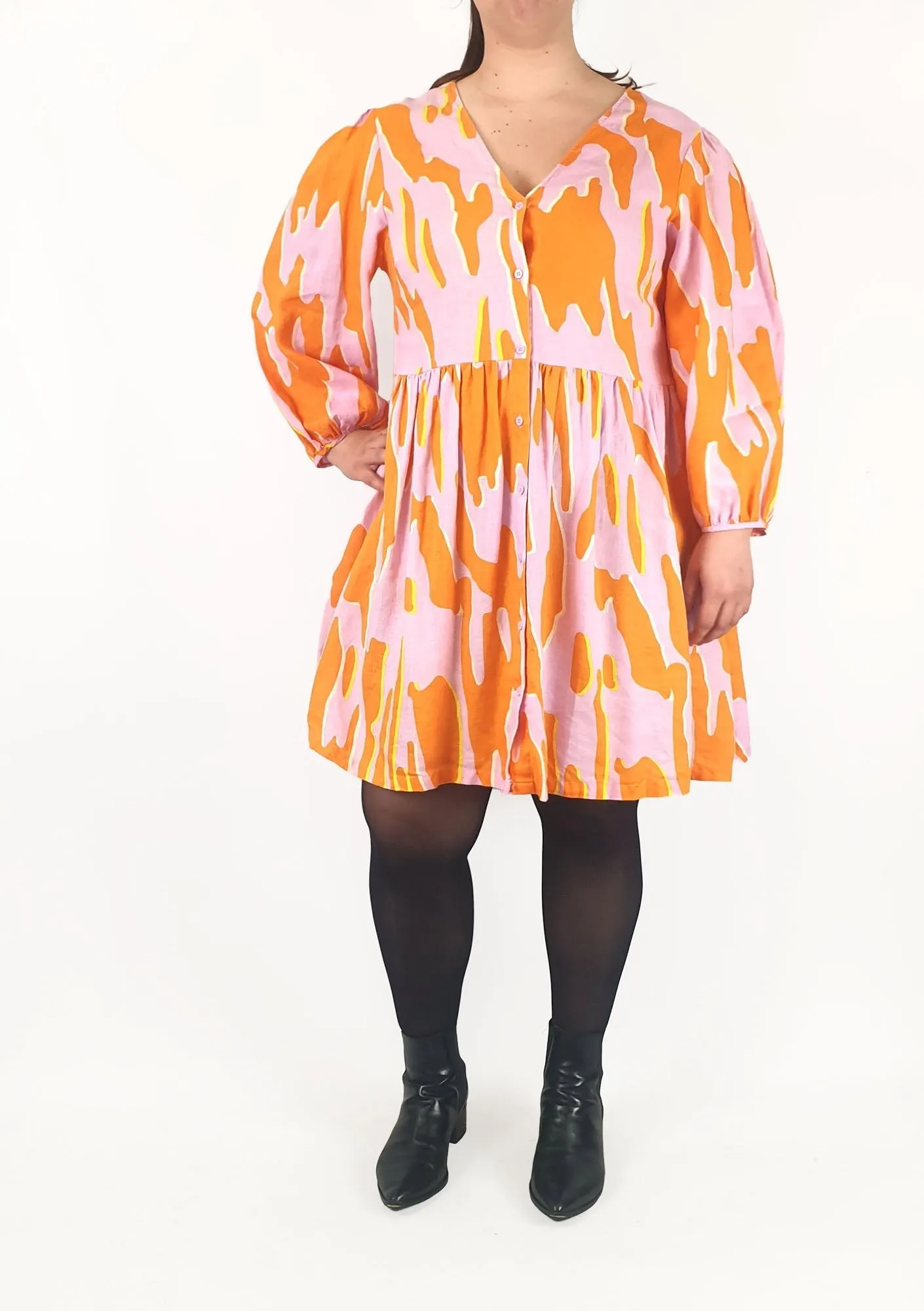 Gorman pink and orange print long sleeve dress size 14