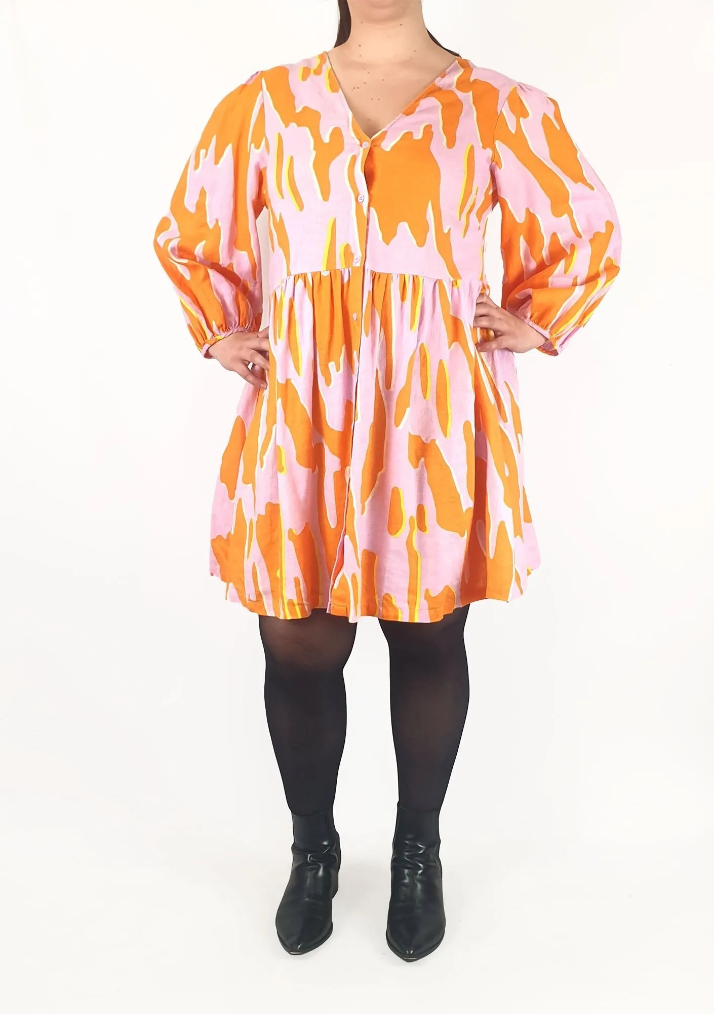 Gorman pink and orange print long sleeve dress size 14