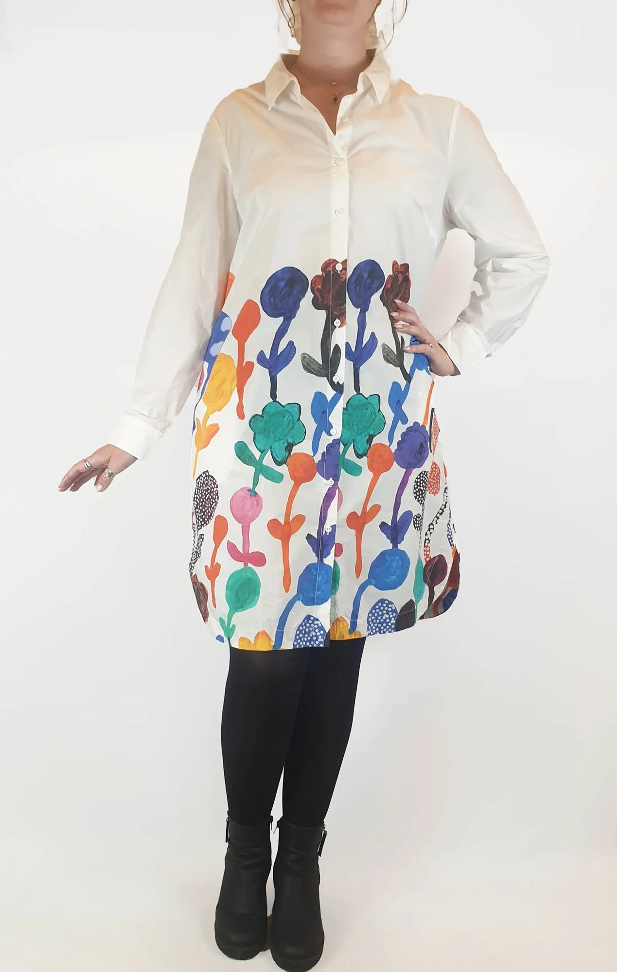 Gorman white shirt dress with pretty print print size 14, best fits 12-14