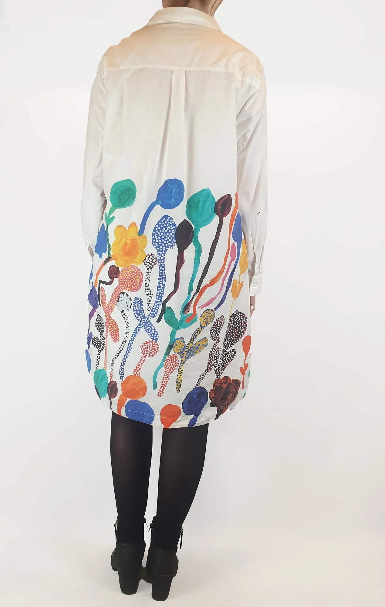Gorman white shirt dress with pretty print print size 14, best fits 12-14