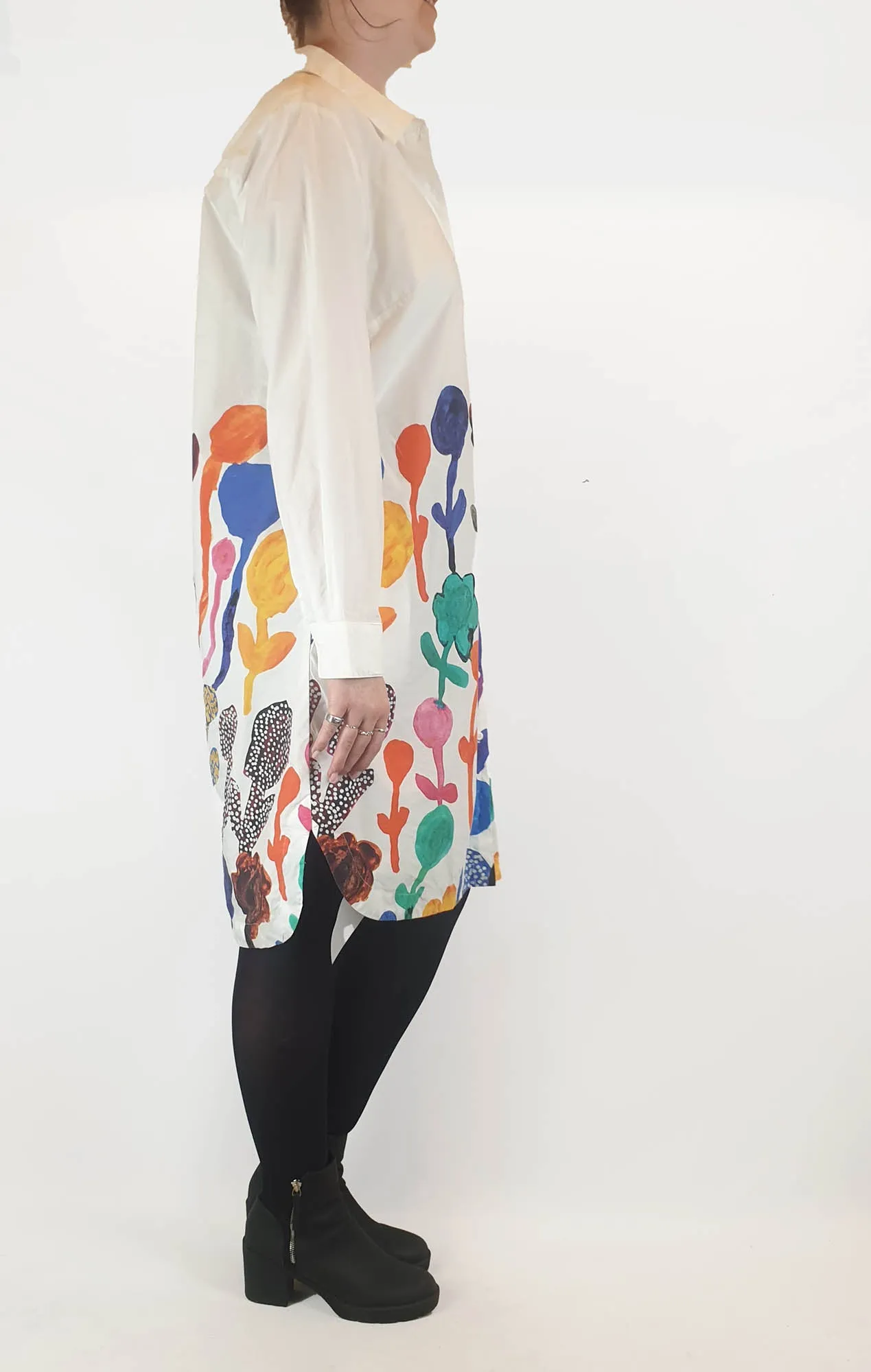 Gorman white shirt dress with pretty print print size 14, best fits 12-14
