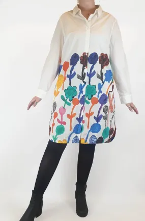 Gorman white shirt dress with pretty print print size 14, best fits 12-14