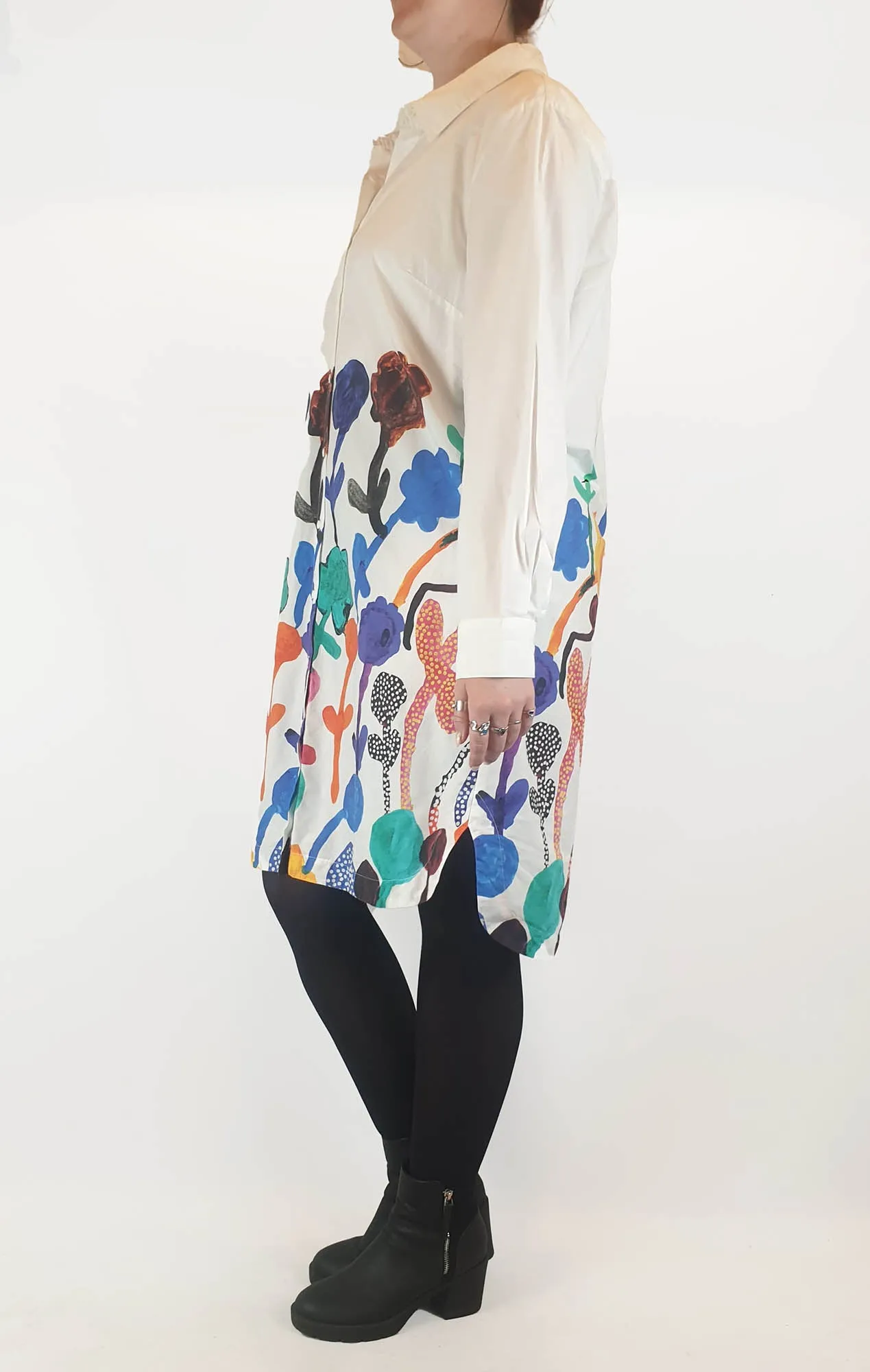 Gorman white shirt dress with pretty print print size 14, best fits 12-14