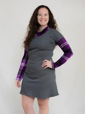 Gray with Purple Plaid Sweatshirt Dress