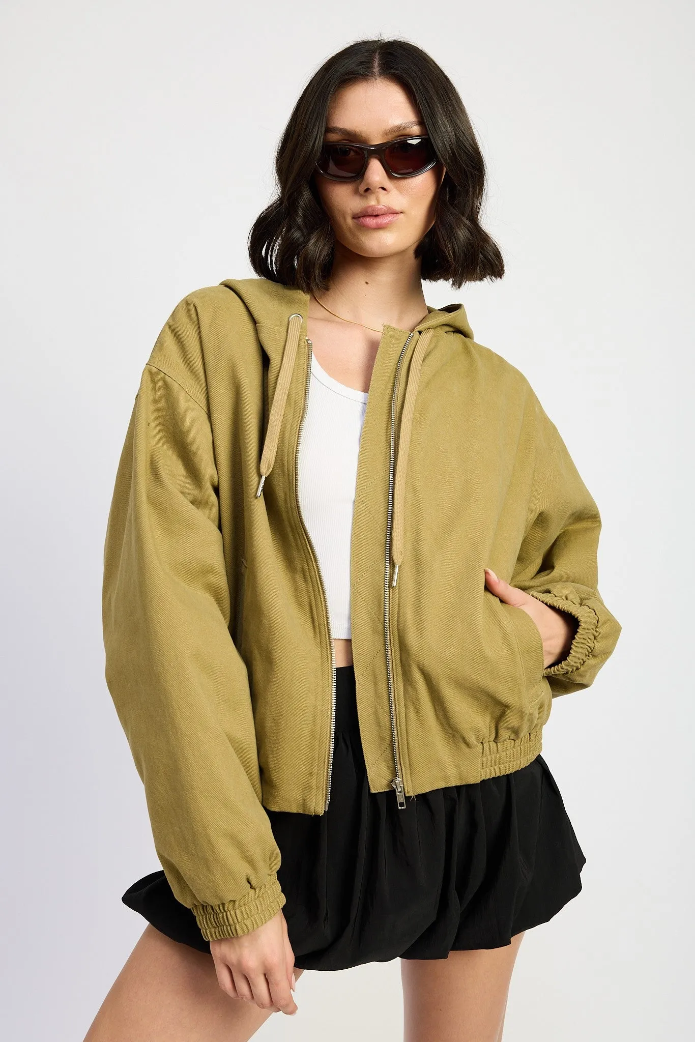 Hooded Denim Bomber Jacket