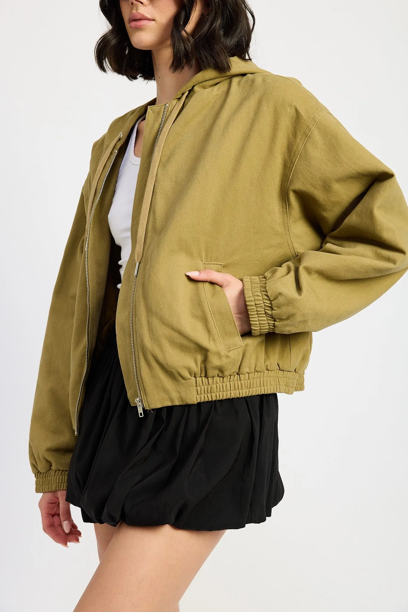 Hooded Denim Bomber Jacket