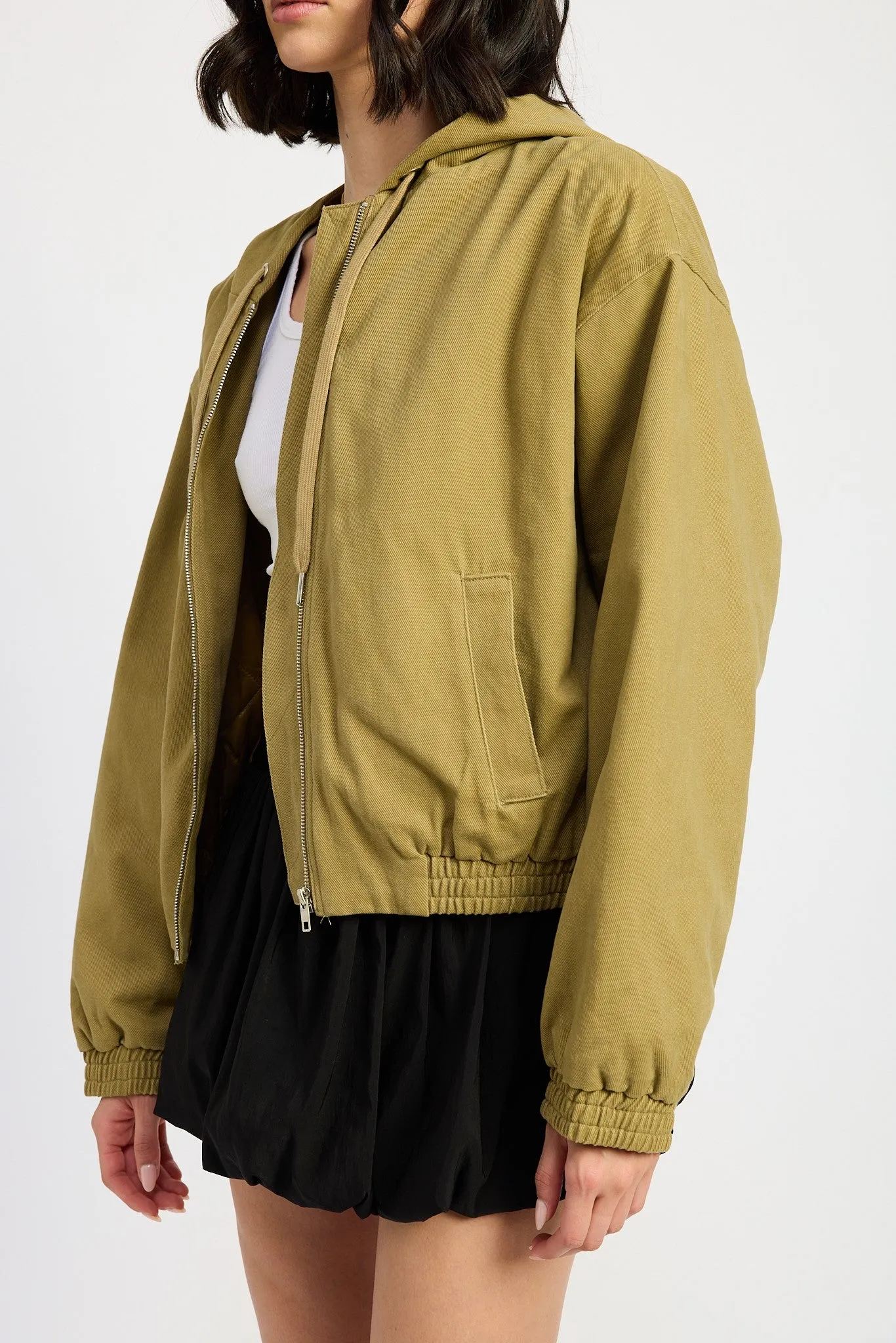 Hooded Denim Bomber Jacket