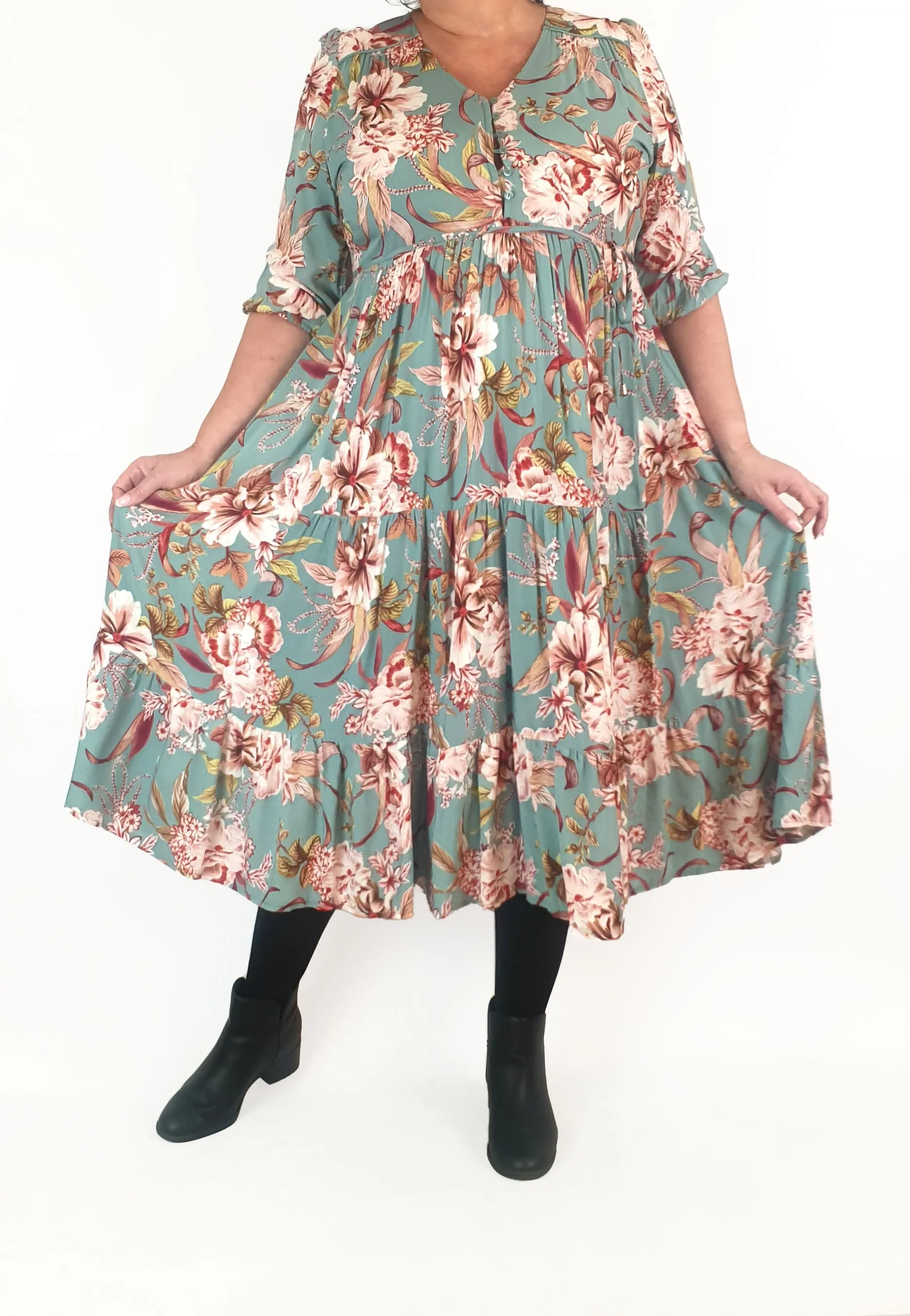 Jaase blue floral print half sleeve dress size XL