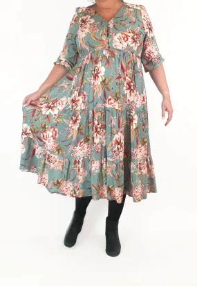 Jaase blue floral print half sleeve dress size XL