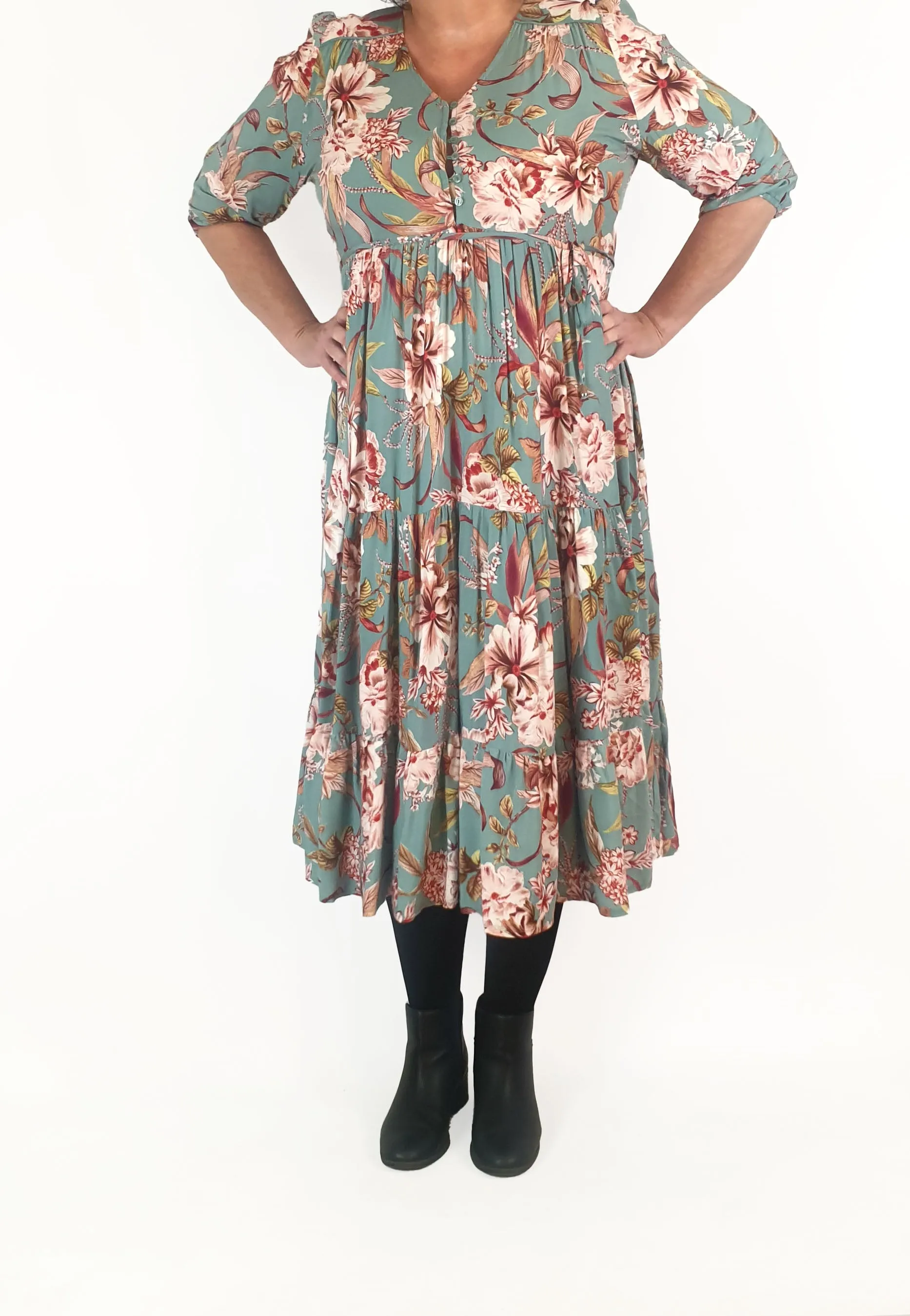 Jaase blue floral print half sleeve dress size XL