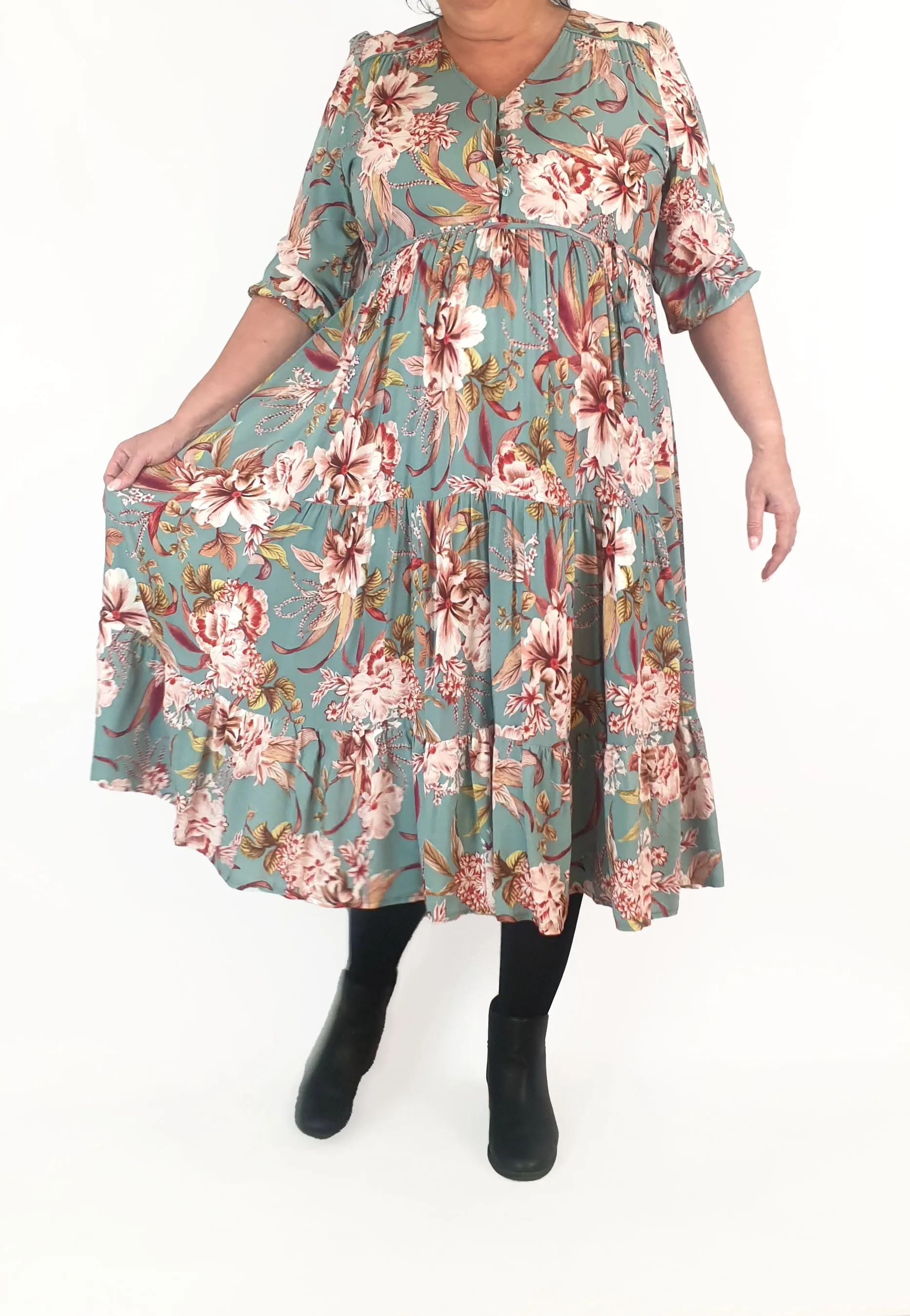 Jaase blue floral print half sleeve dress size XL