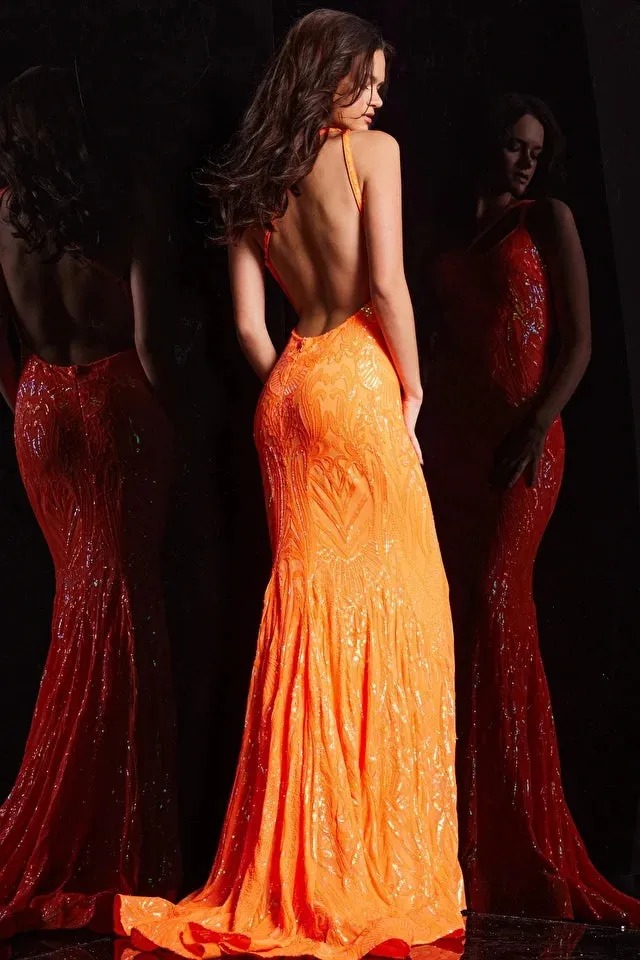 Jovani 23852 Long Prom Dress One Shoulder Sequin Mermaid Train Formal Pageant Gown