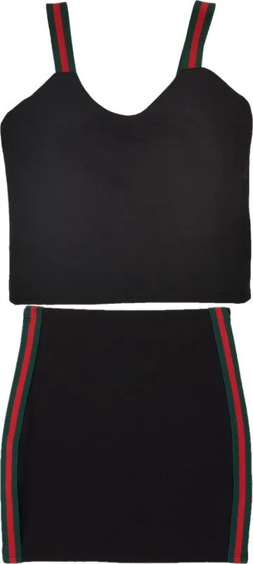 JUNIOR'S ELASTIC STRAP CROP TOP AND SKIRT SET