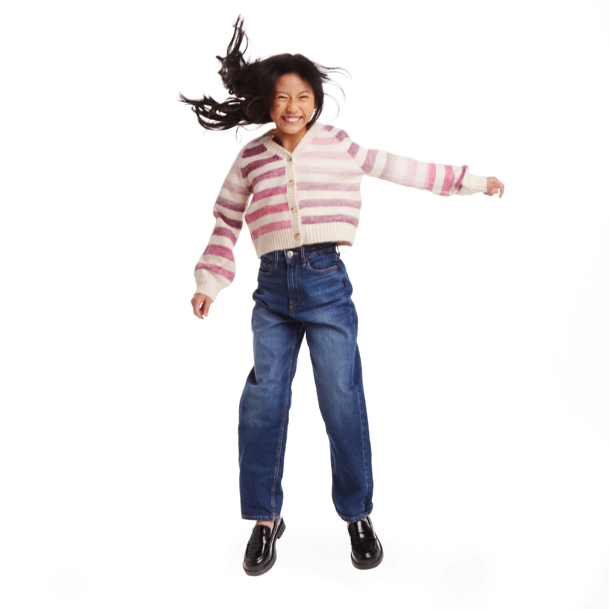 Kids (7-16) Oatmeal/Purple Ombre Stripe Cardigan