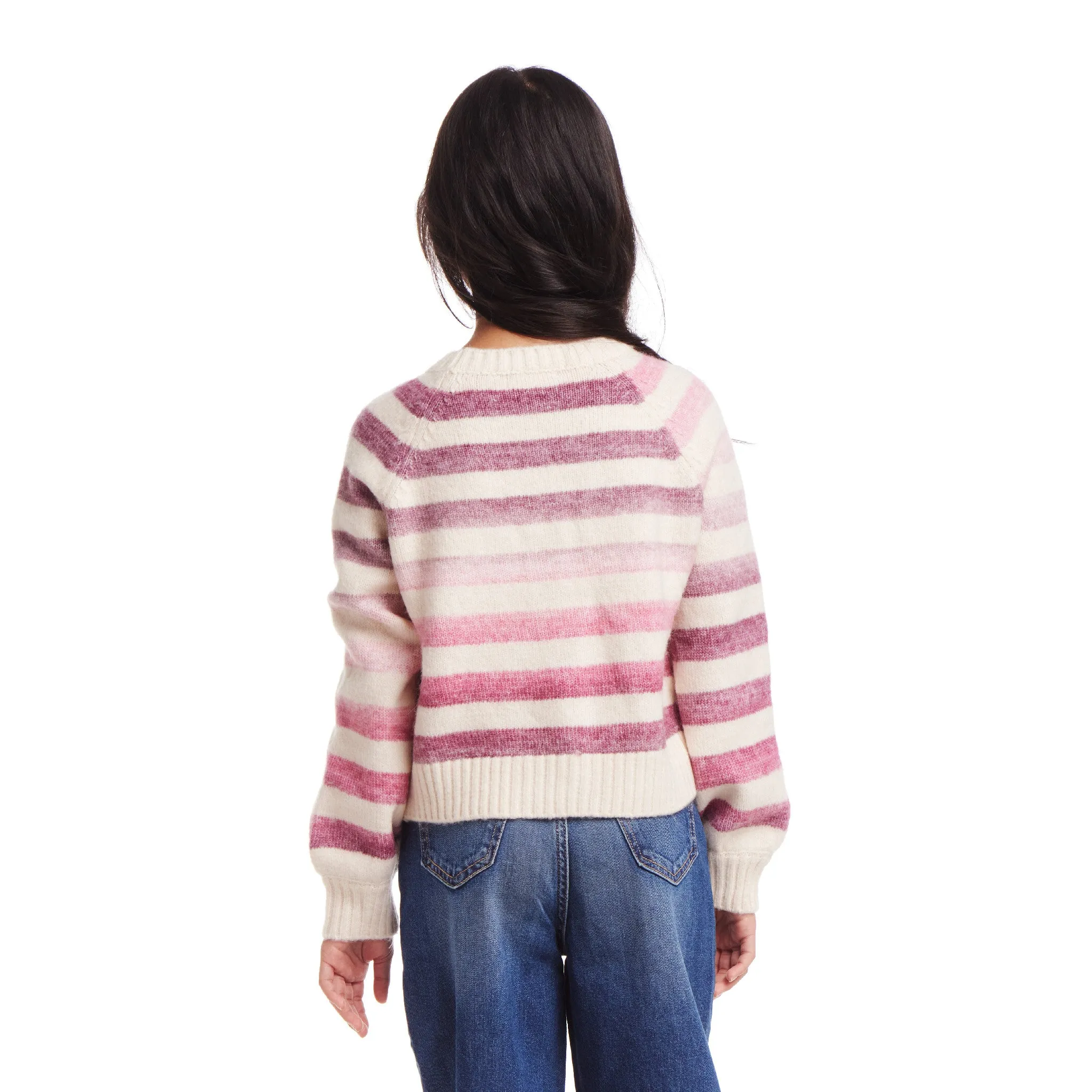 Kids (7-16) Oatmeal/Purple Ombre Stripe Cardigan