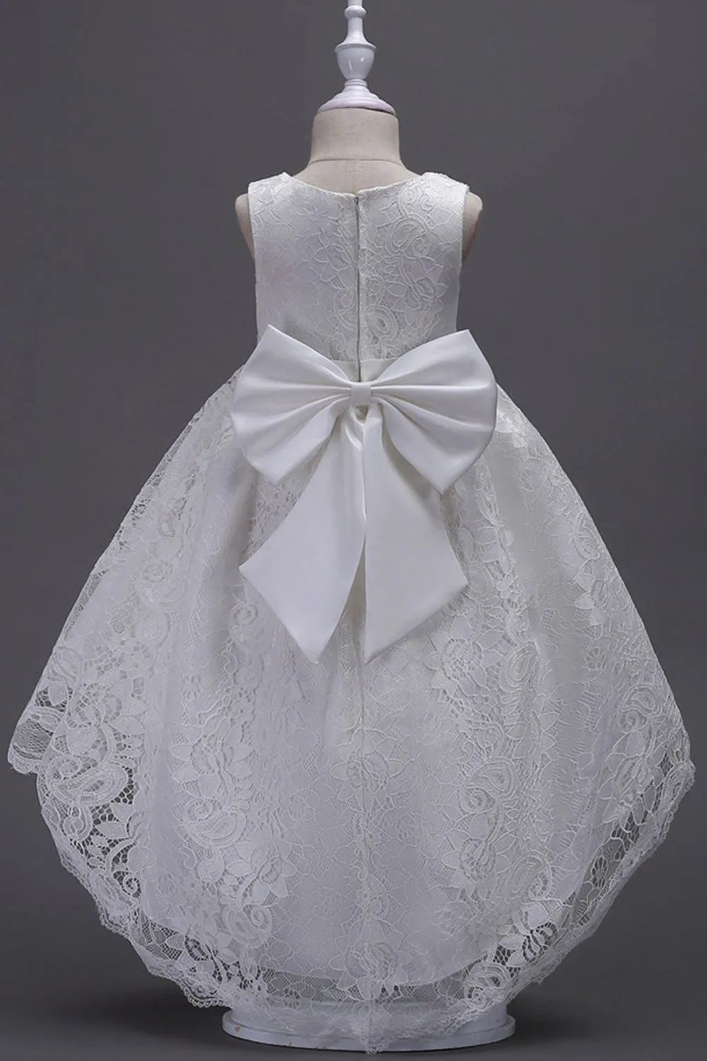 Kids Girls Alluring Bow Knoted Waist Lace Decorated Split Neck Beautiful Irregular Dress - KGD114620