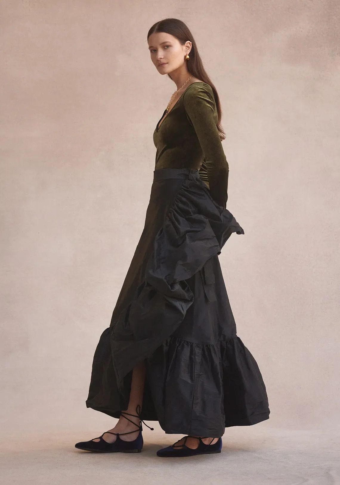 LA SCALA WRAP SKIRT BLACK TAFFETA