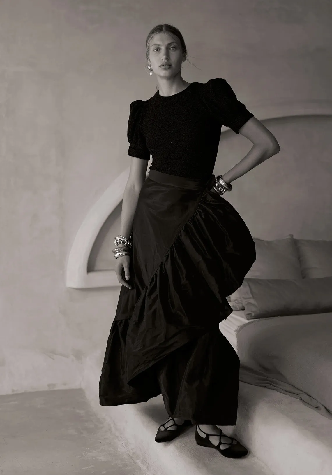 LA SCALA WRAP SKIRT BLACK TAFFETA