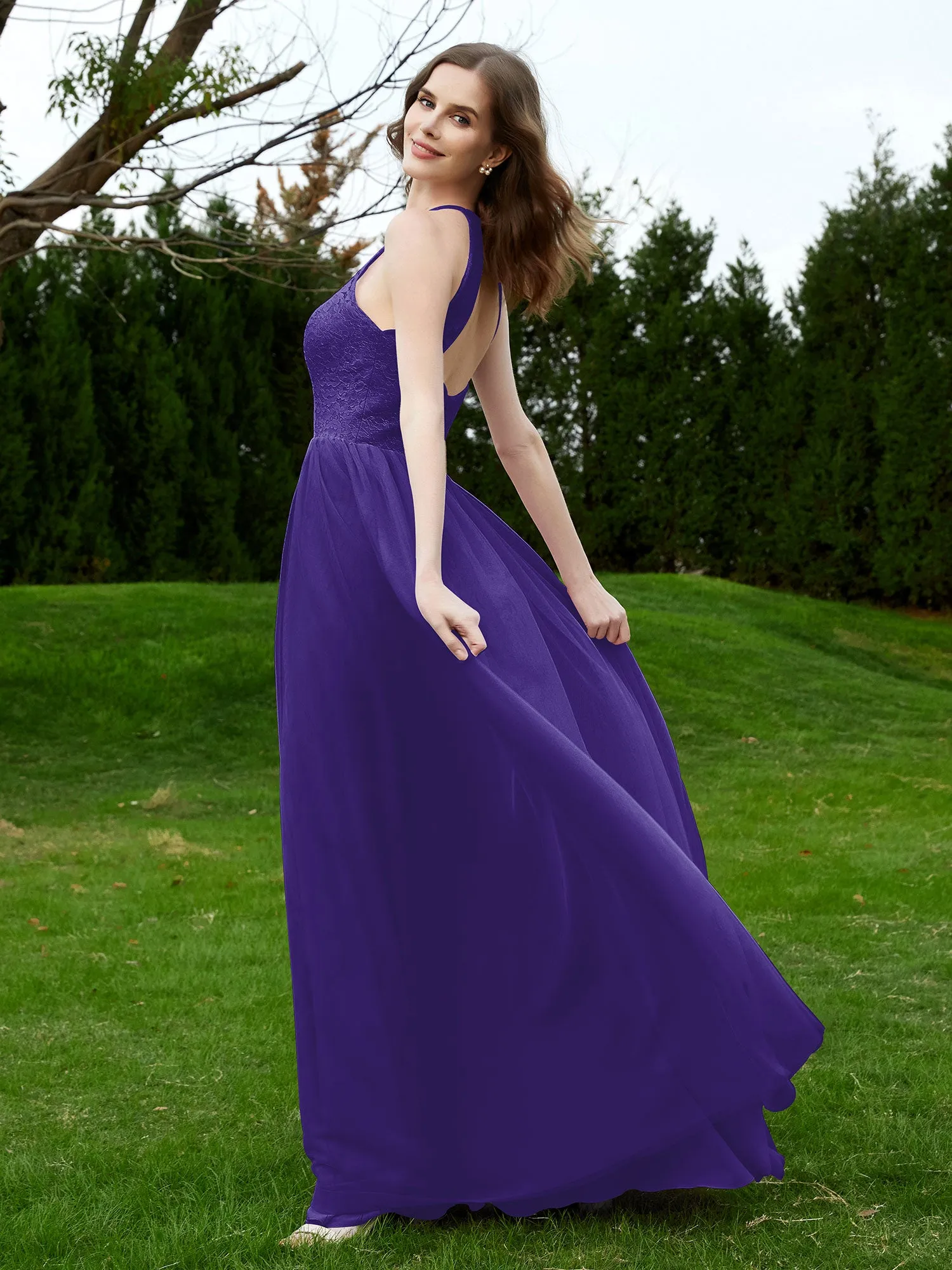 Lace Tulle Bridesmaid Gown Halter Neckline Regency