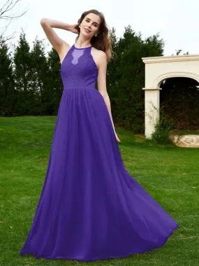 Lace Tulle Bridesmaid Gown Halter Neckline Regency