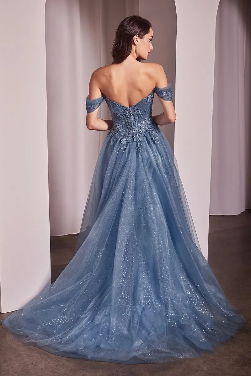Ladivine CD799 Tulle A Line Shimmer Dress Formal Off the Shoulder Ballgown Lace Bodice