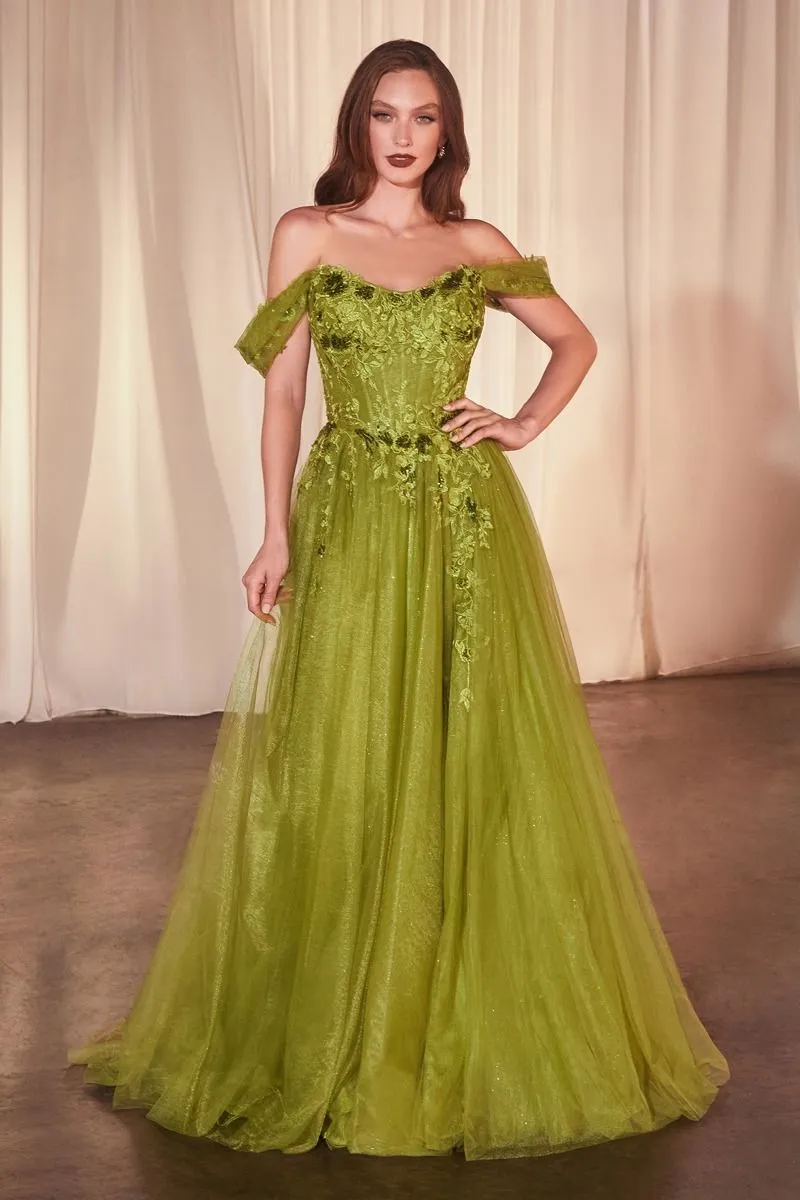 Ladivine CD799 Tulle A Line Shimmer Dress Formal Off the Shoulder Ballgown Lace Bodice