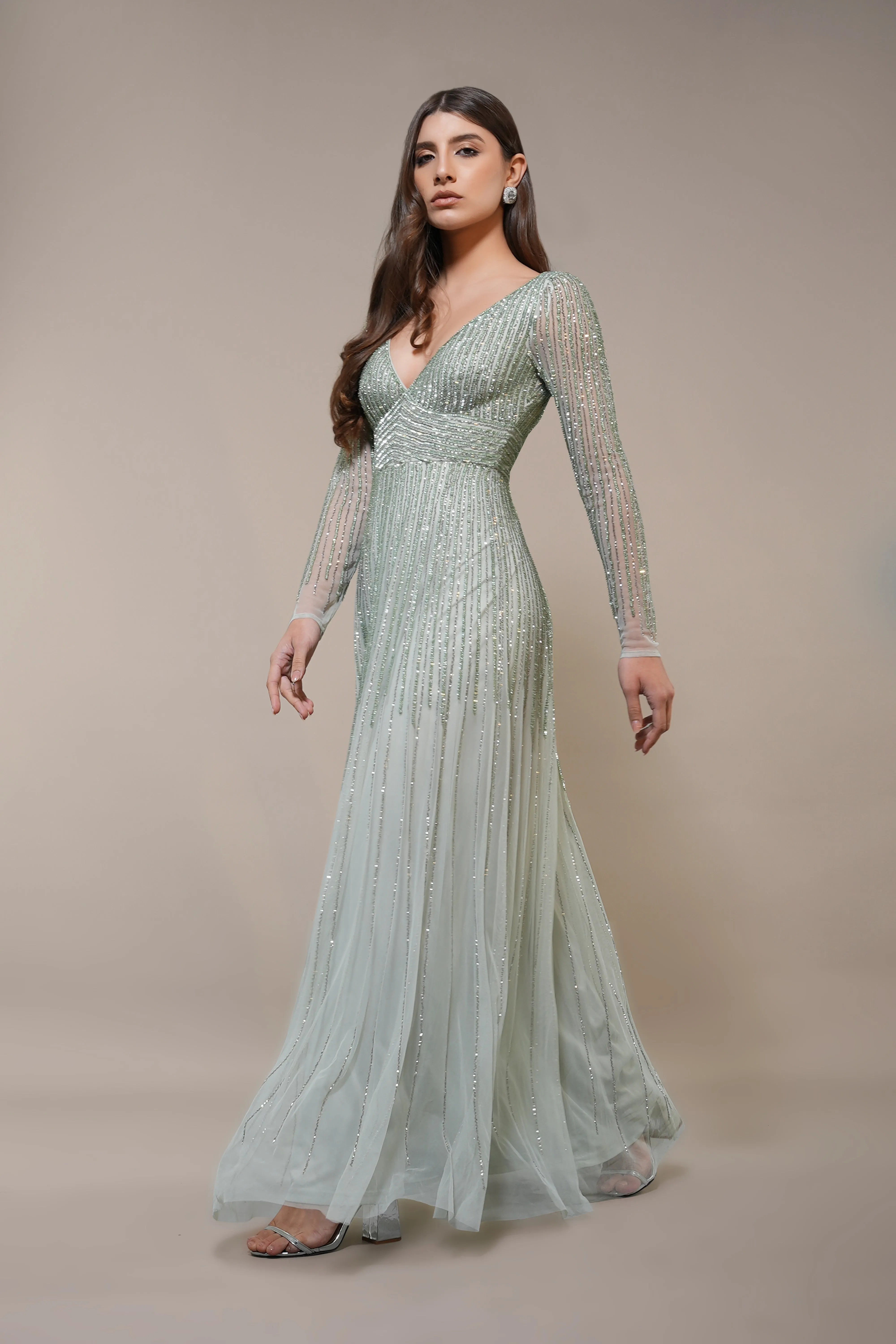 Laura Embellished Maxi Dress in Sage Green